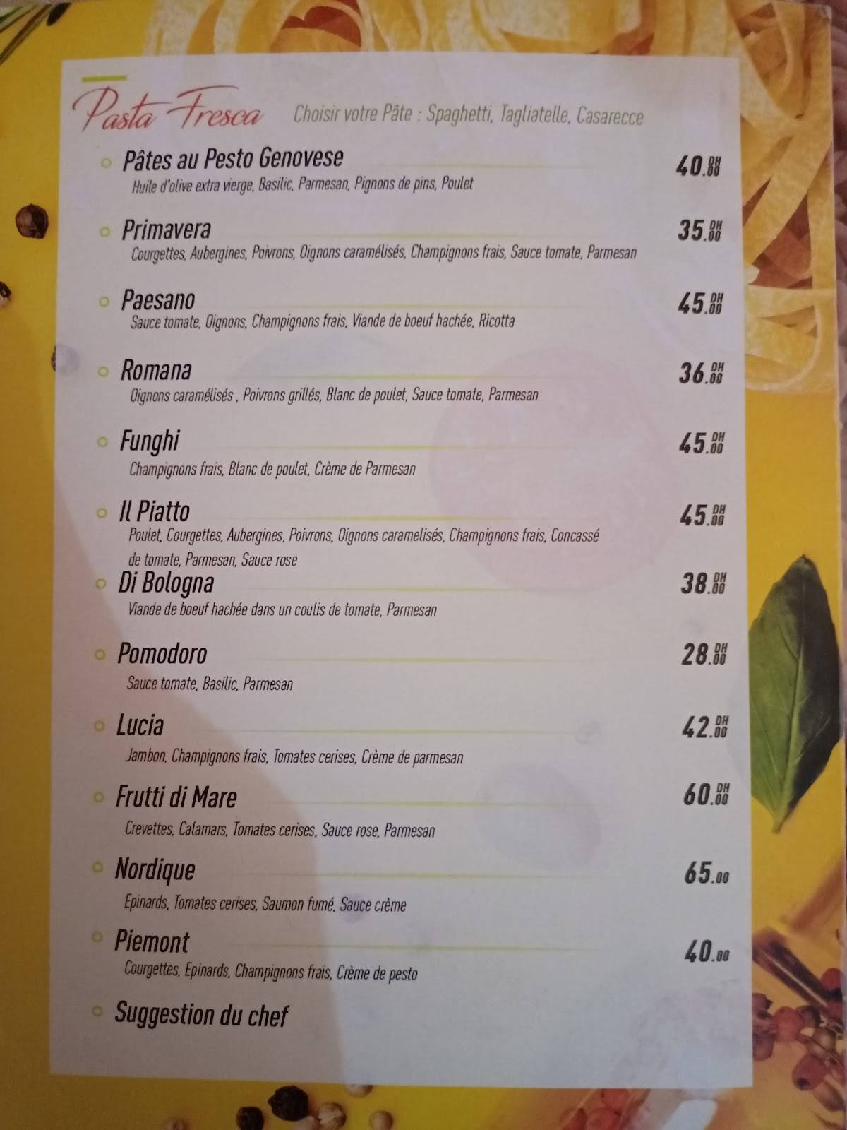 Menu de iL Piatto Restaurant