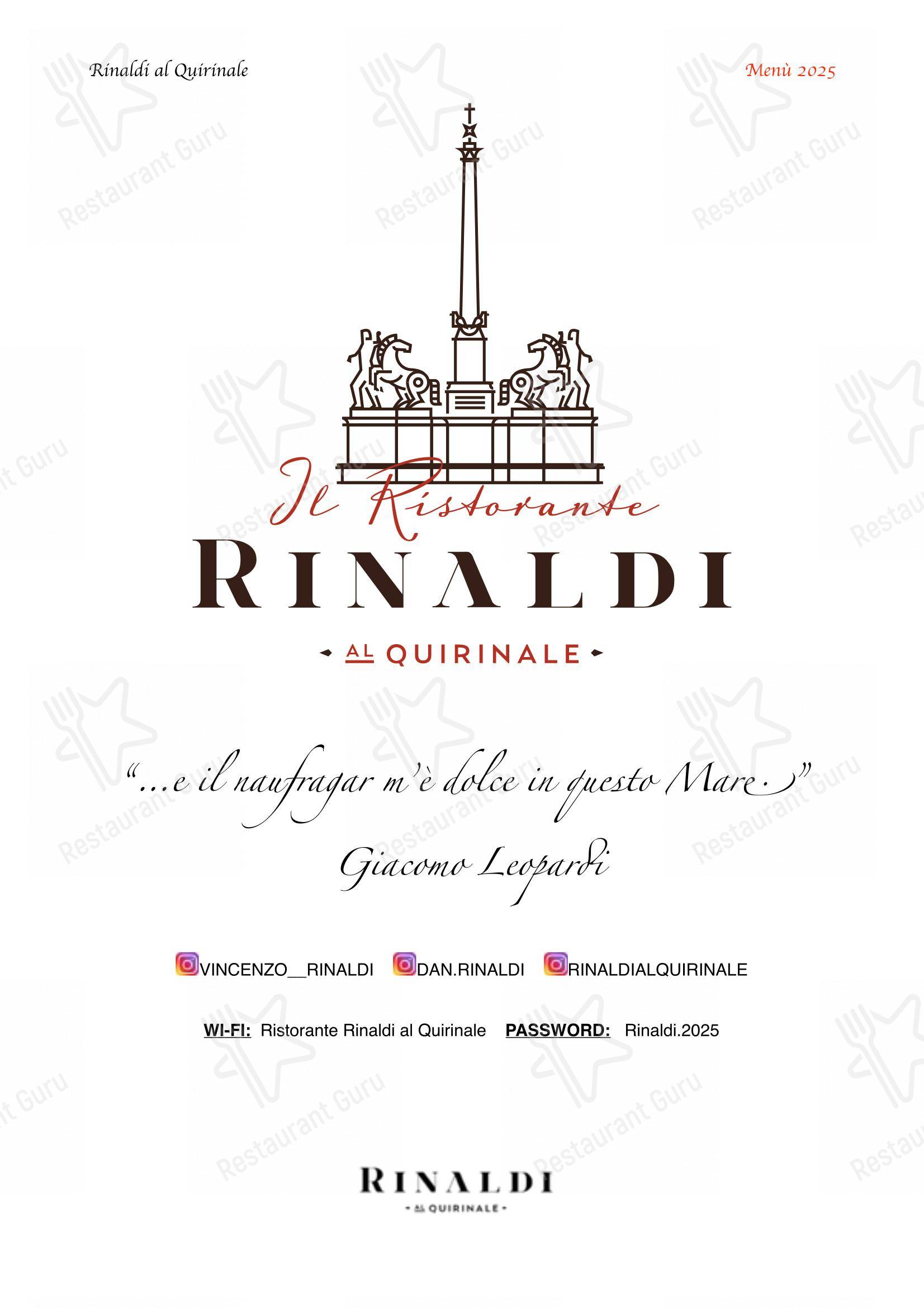 Menu per Il Ristorante Rinaldi Al Quirinale in Roma