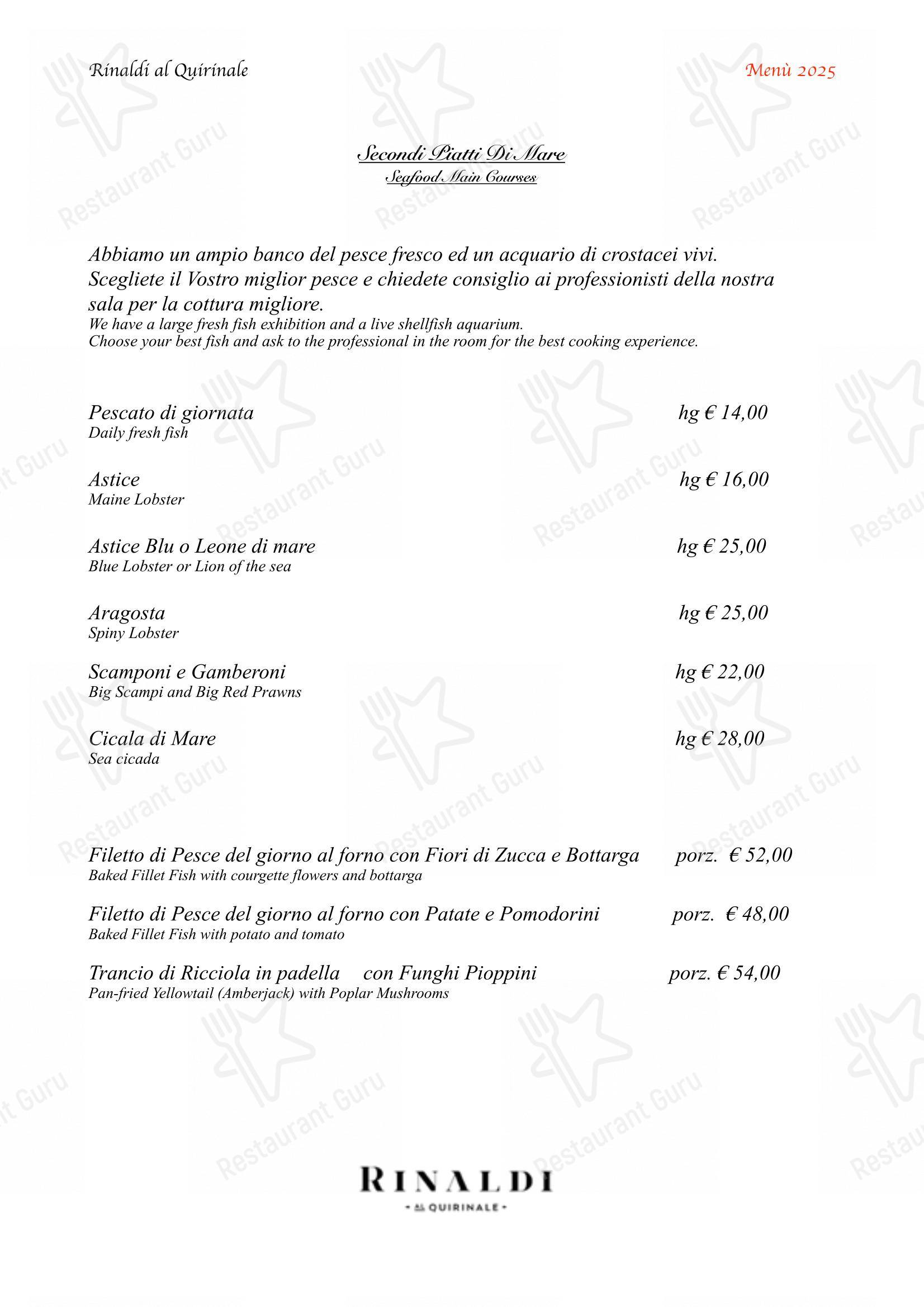 Il Ristorante Rinaldi Al Quirinale in Roma - Menu