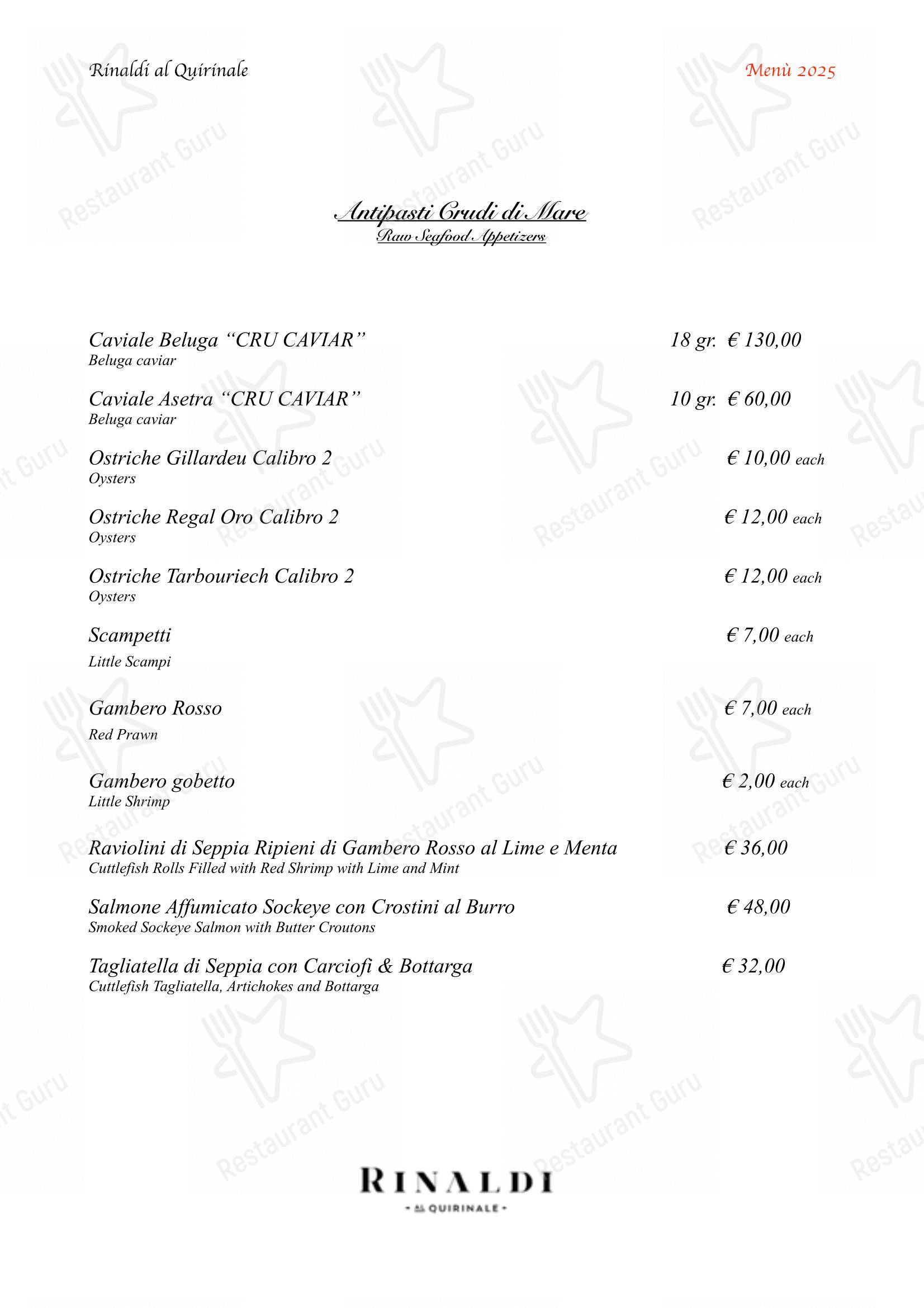 Menu per Il Ristorante Rinaldi Al Quirinale in Roma