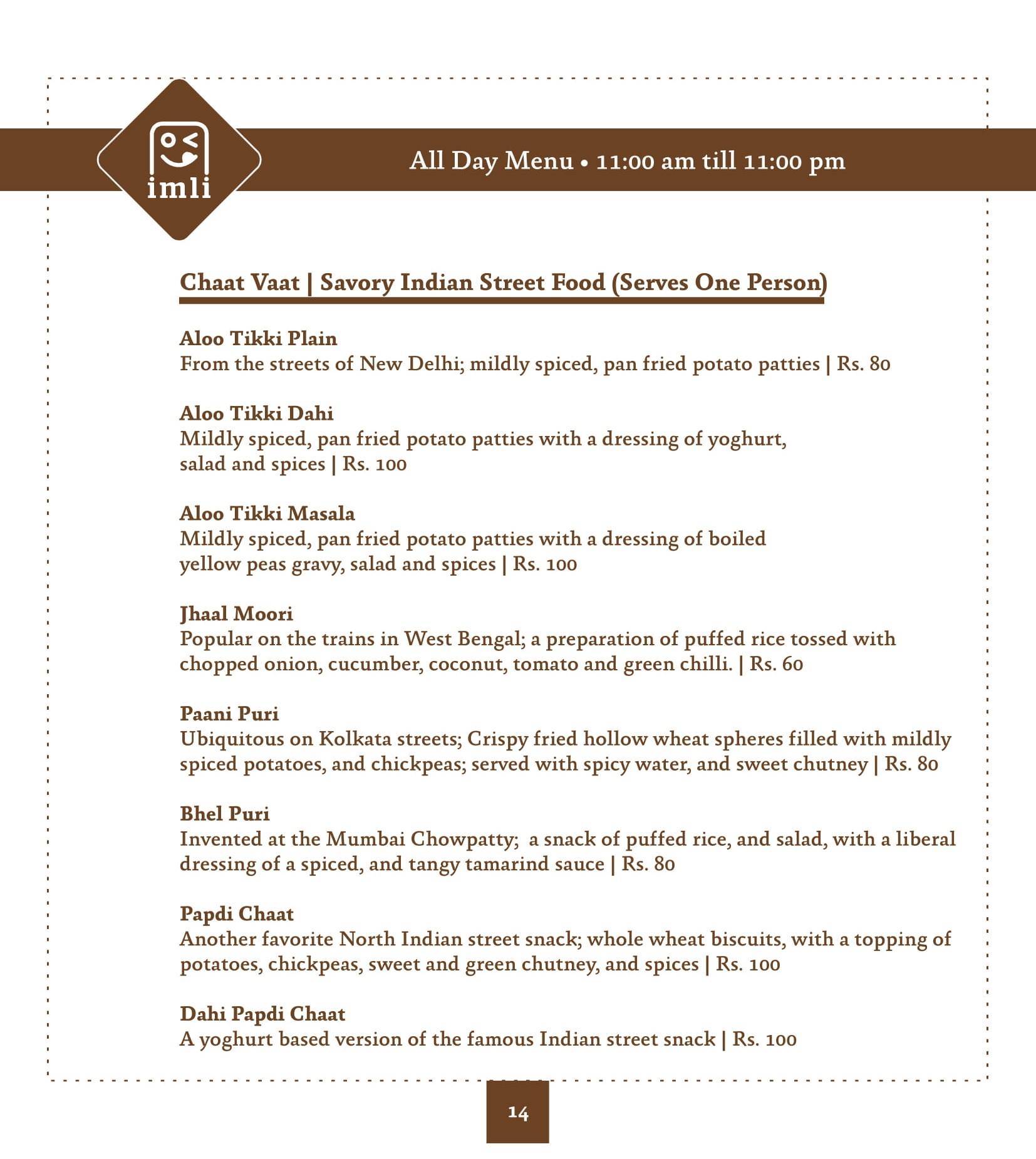Imli Cafe & Restaurant menu