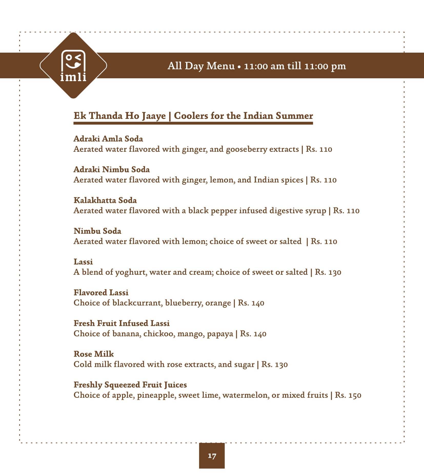 Imli Cafe & Restaurant menu