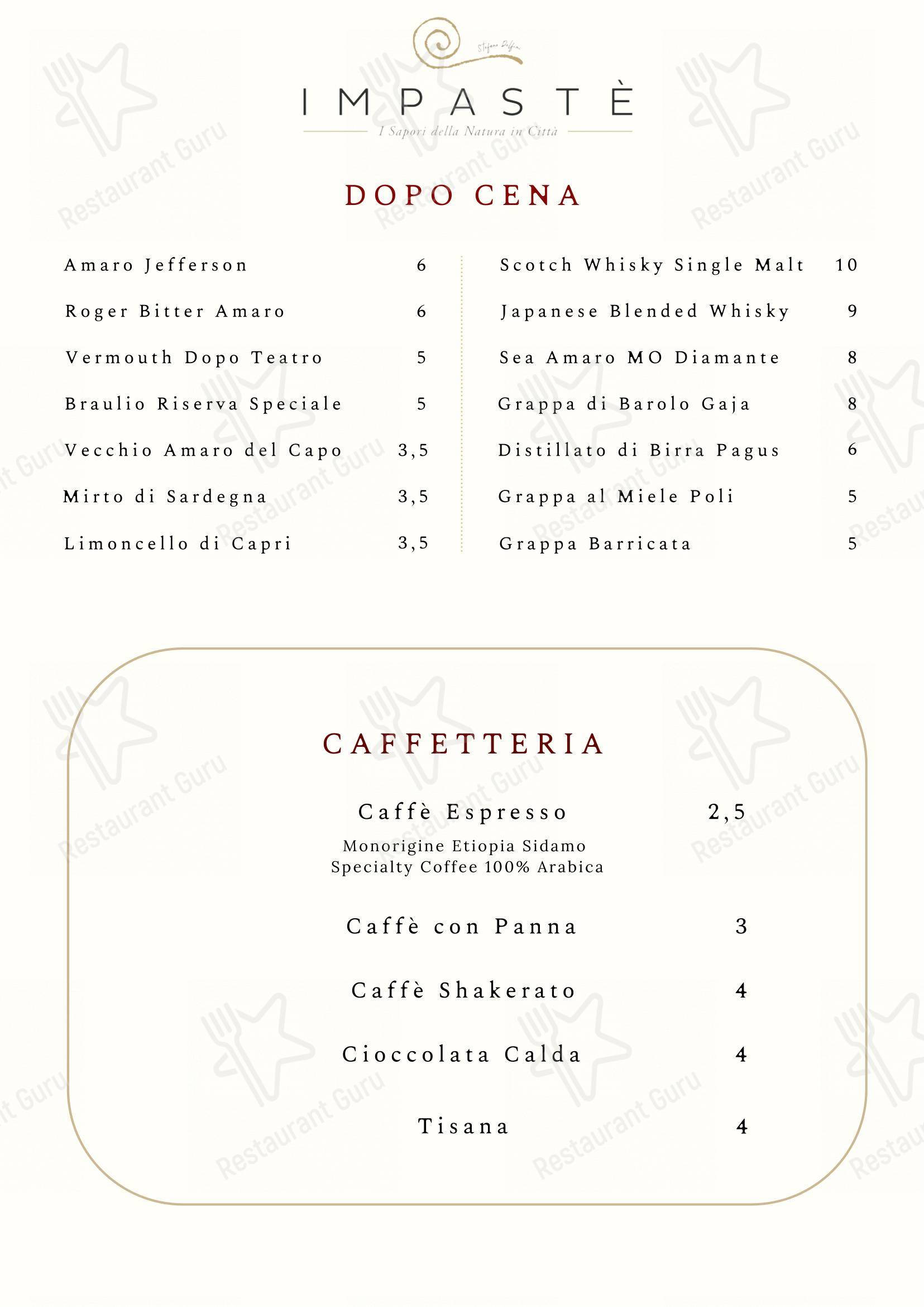 Menu bar per Impastè in Milano