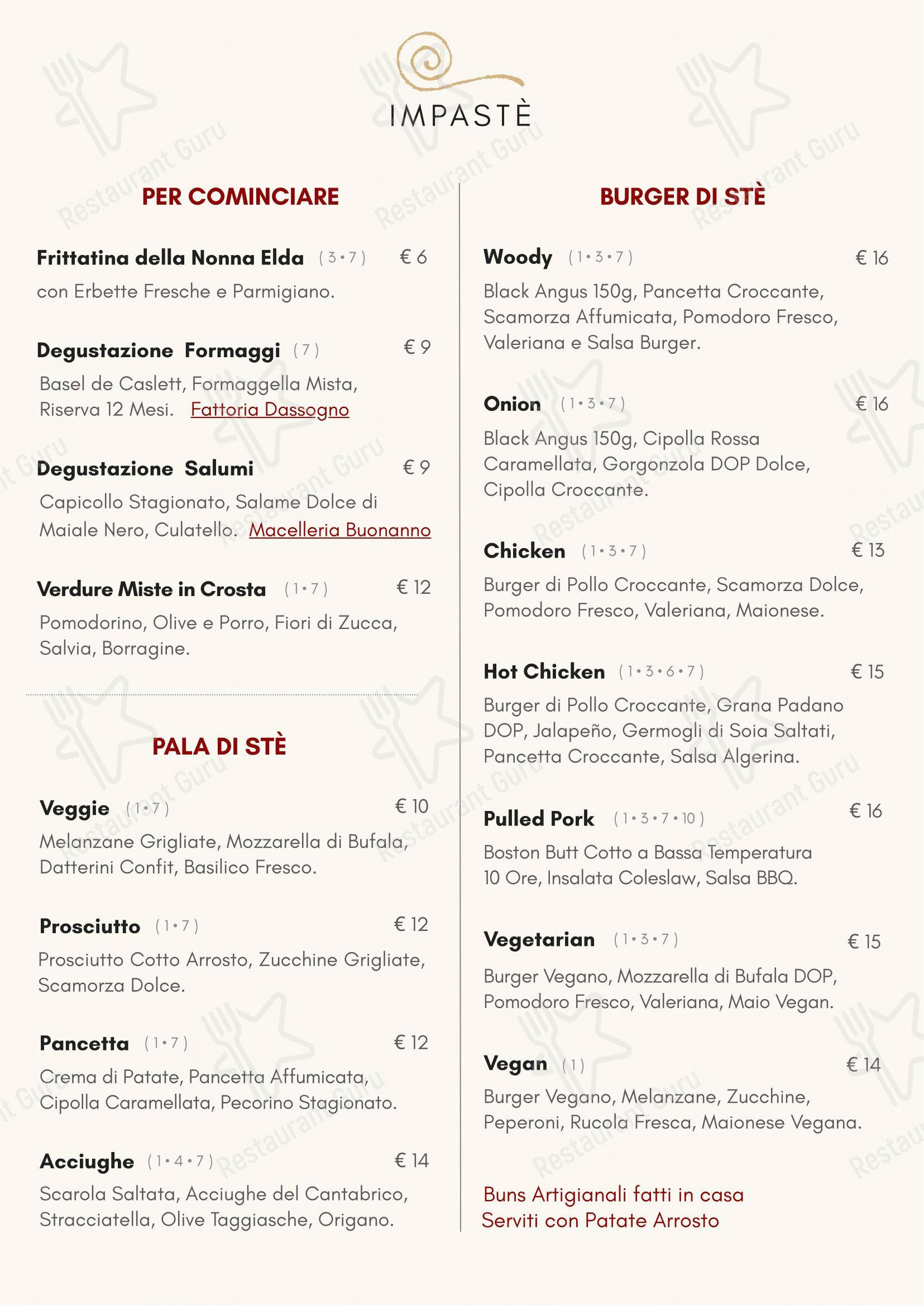 Menu bar per Impastè ristorante