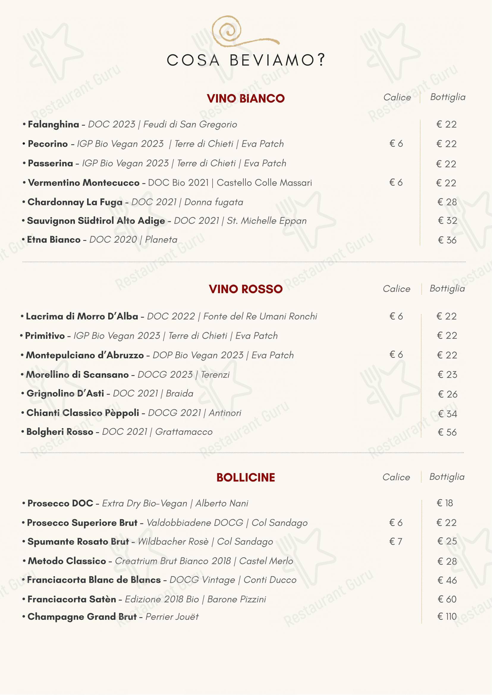 Menu bar per Impastè ristorante