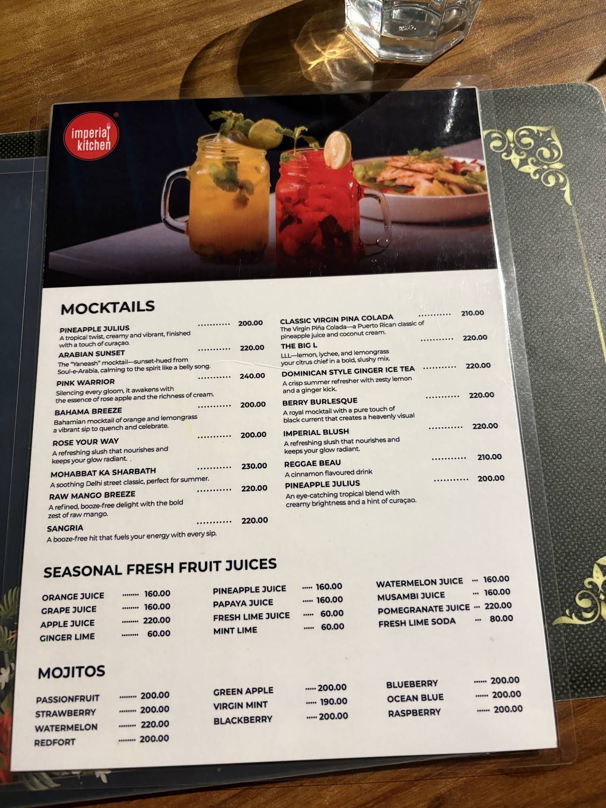 Imperial Kitchen Kowdiar menu