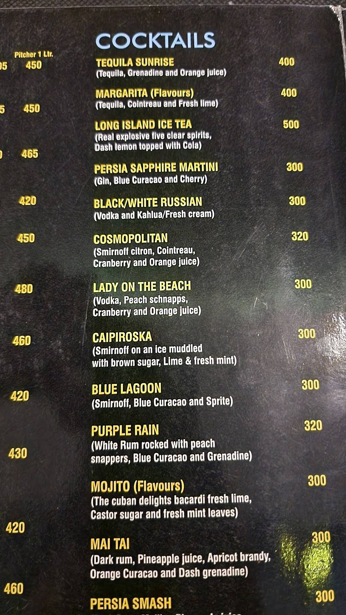 Inayat Cafe menu