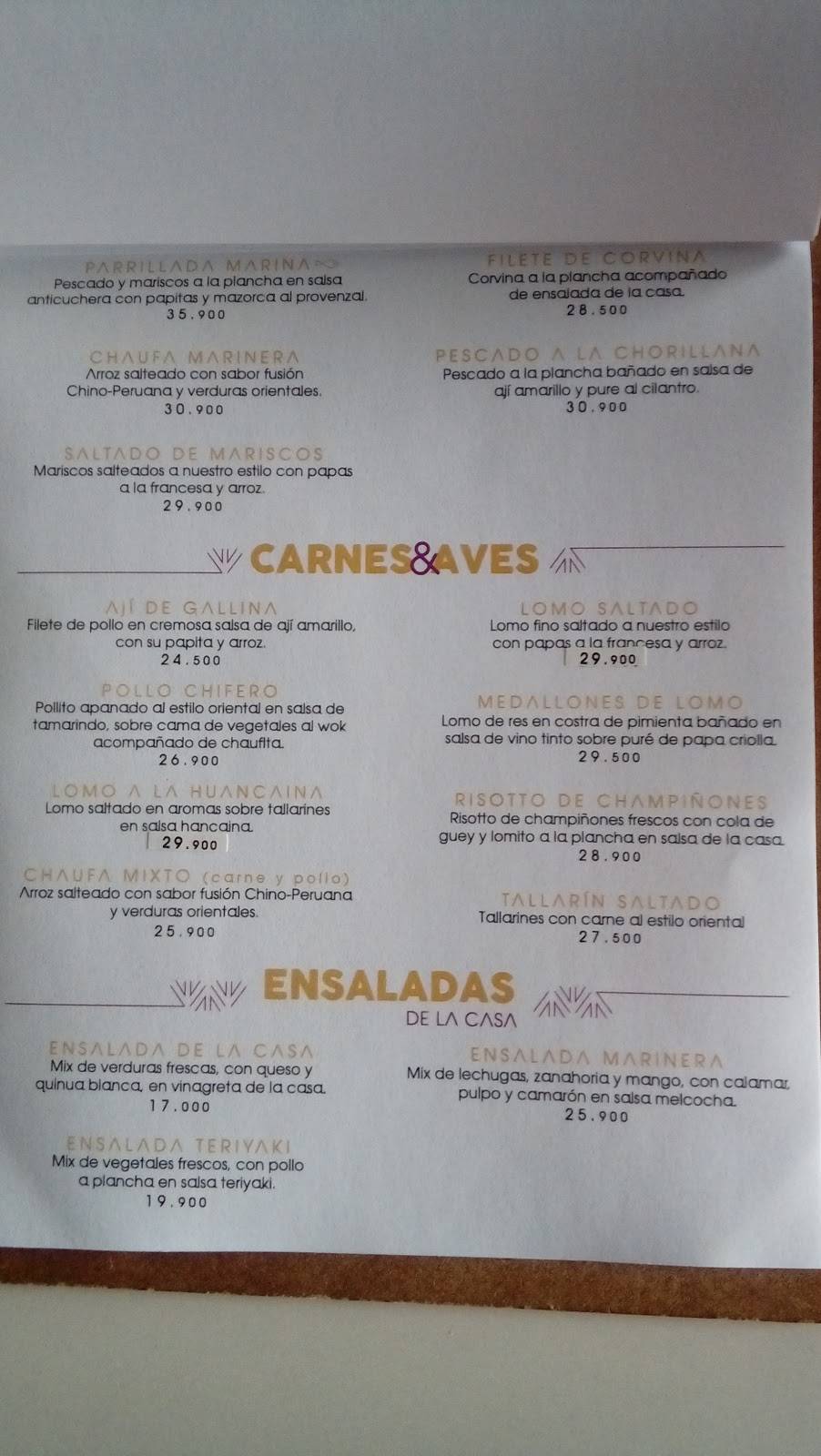 Carta de Inca Restaurante, Villavicencio
