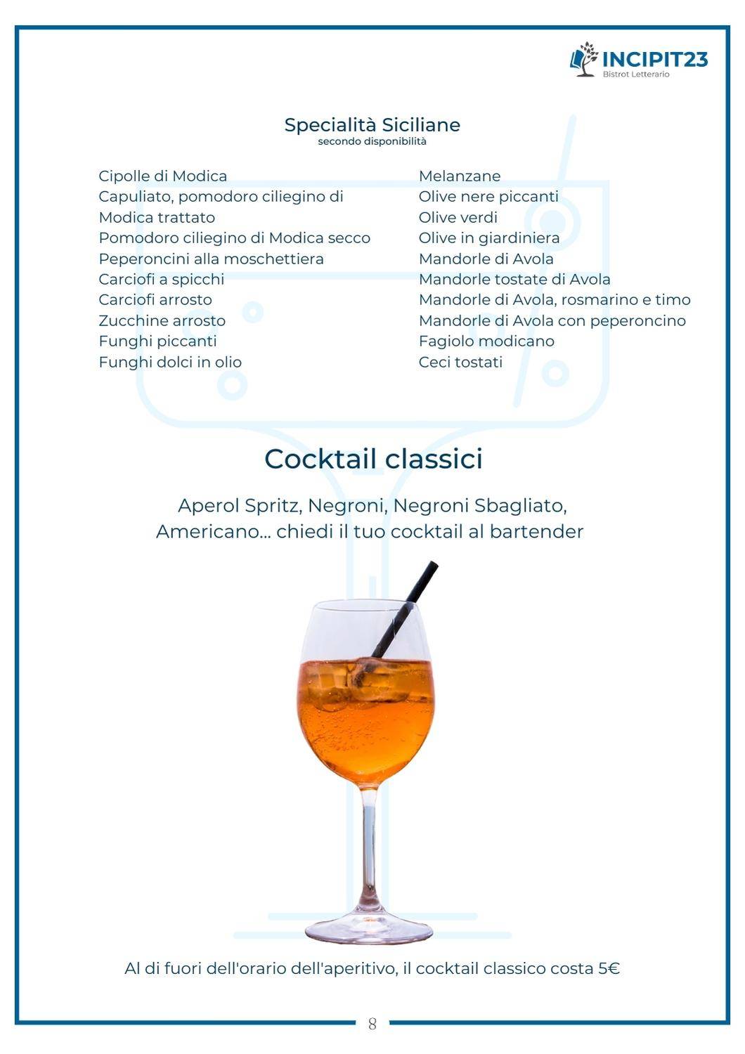 Menu di Incipit23 Bistrot Letterario 