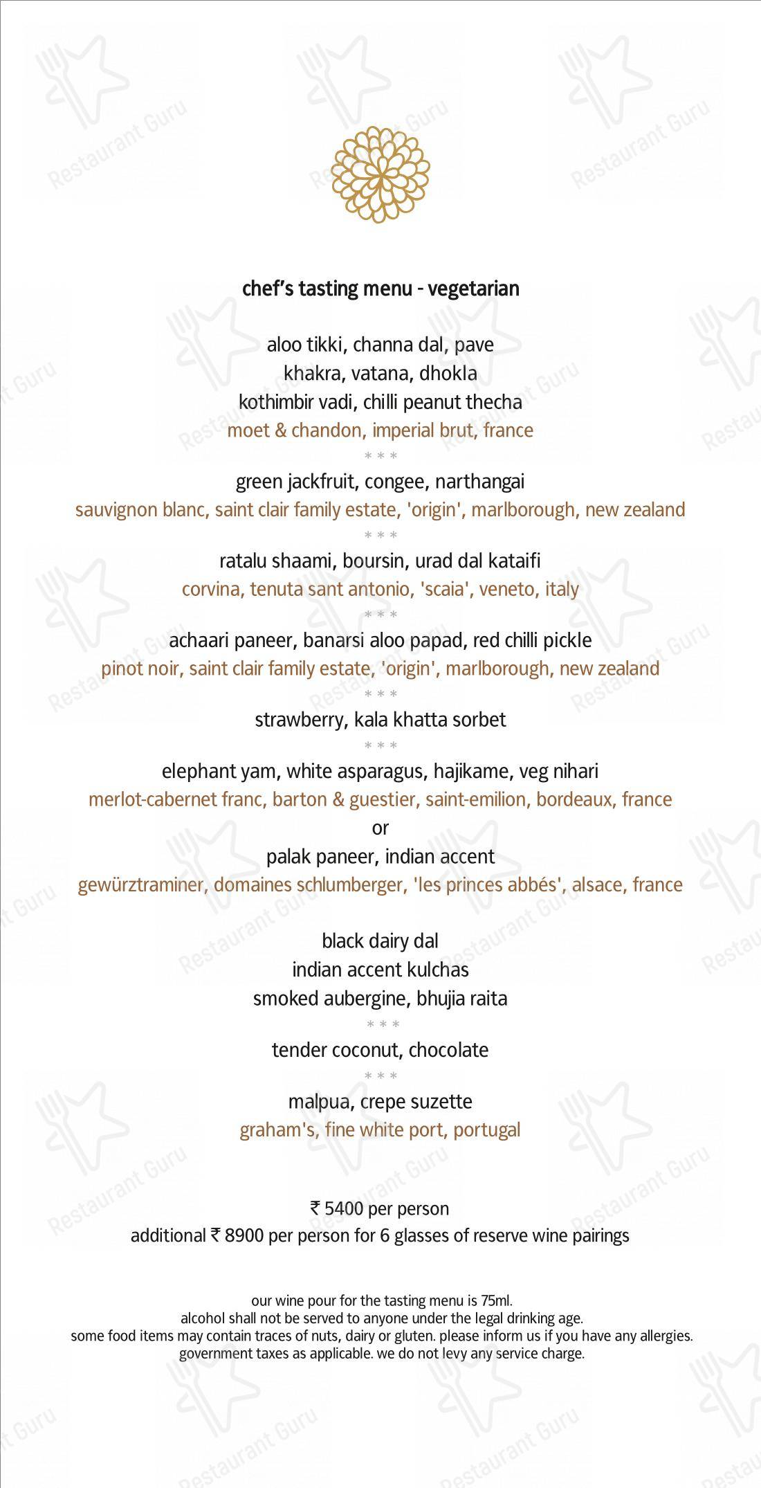 Wine Menu for Indian Accent in New Delhi