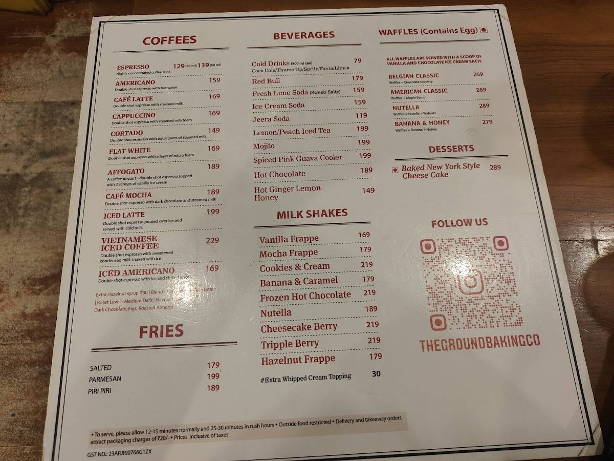 The Groundbaking Co. menu