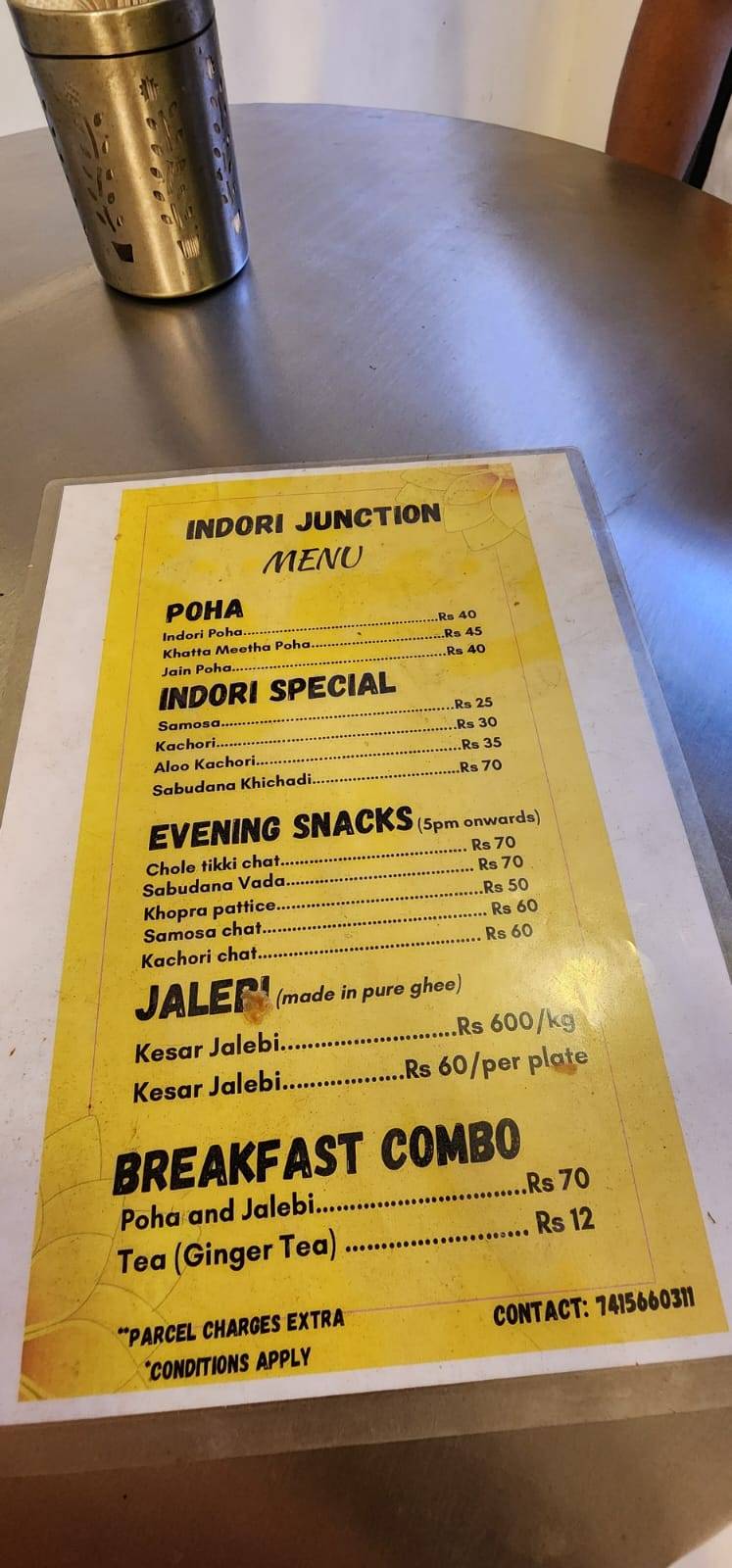 Indori Junction menu