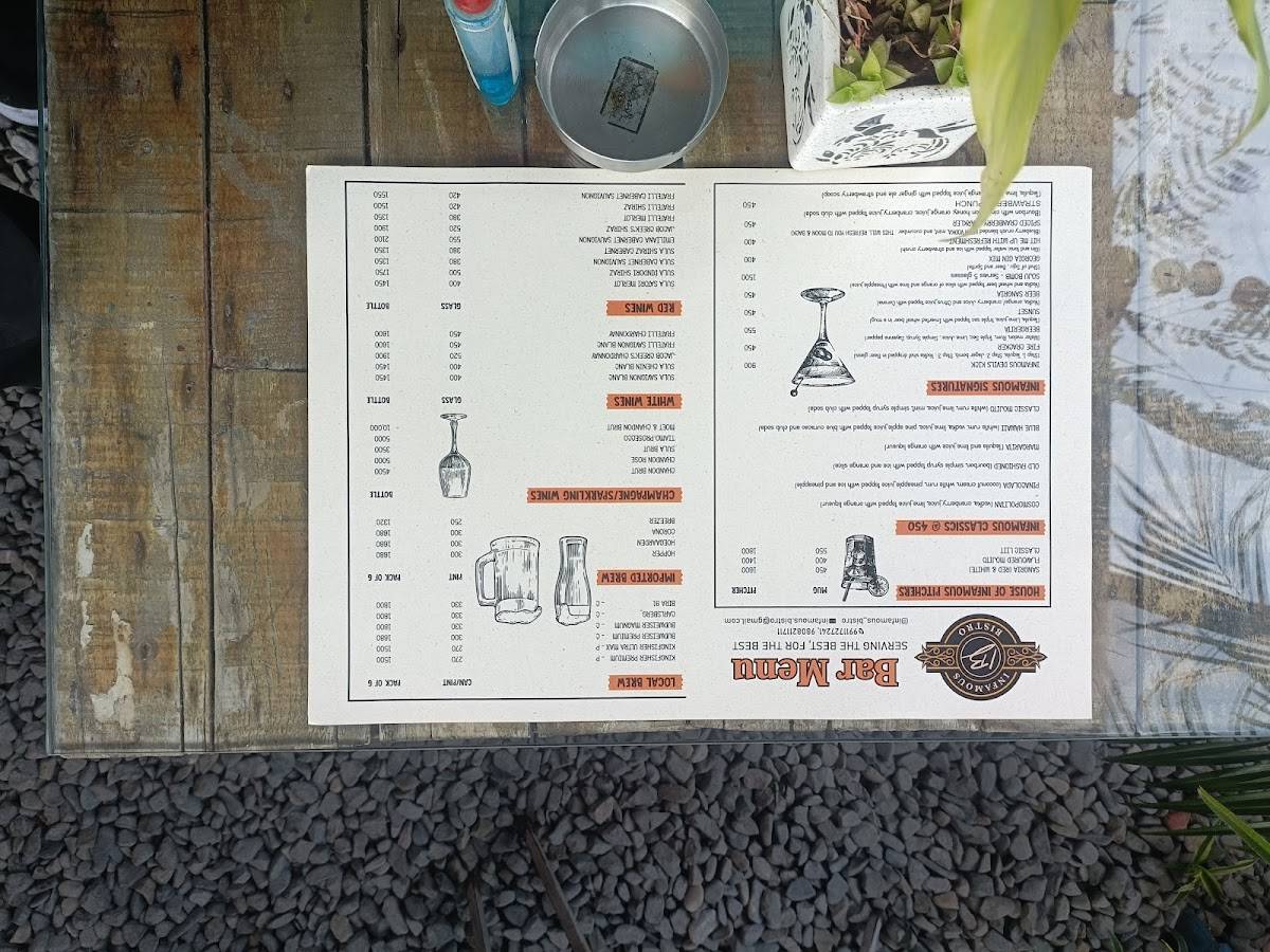 Infamous Bistro & Bar menu