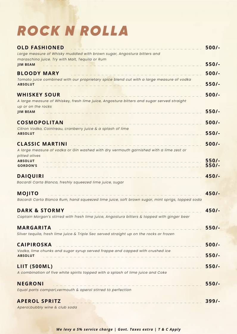 Iron Bar & Grill menu