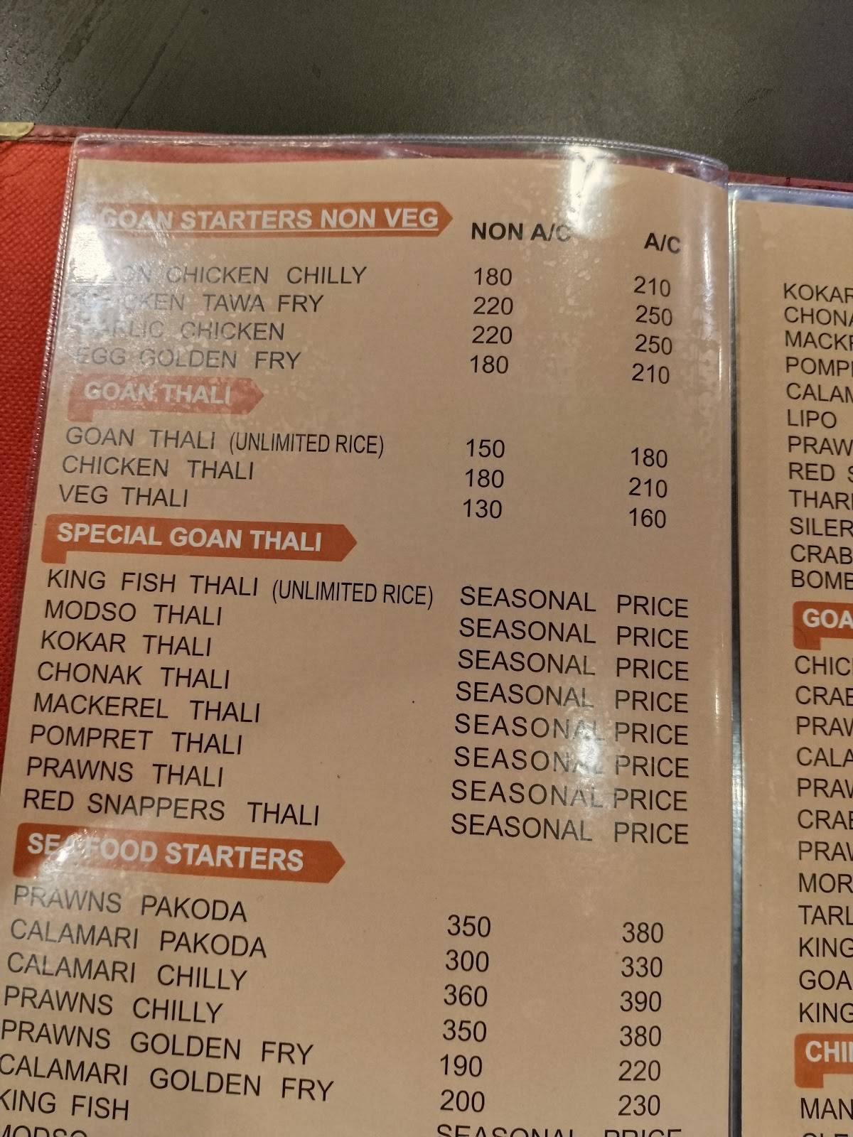 Island View Family Bar and Restaurant menu