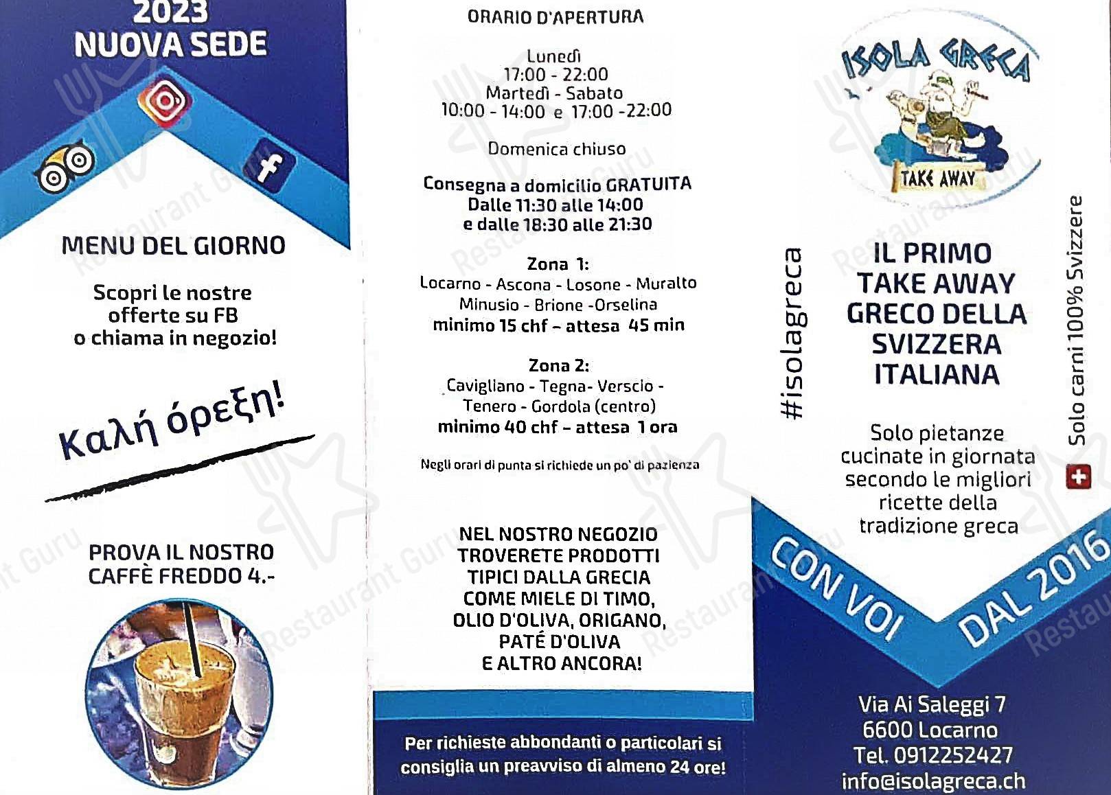 Menu da Isola Greca, Locarno, Via ai Saleggi 7