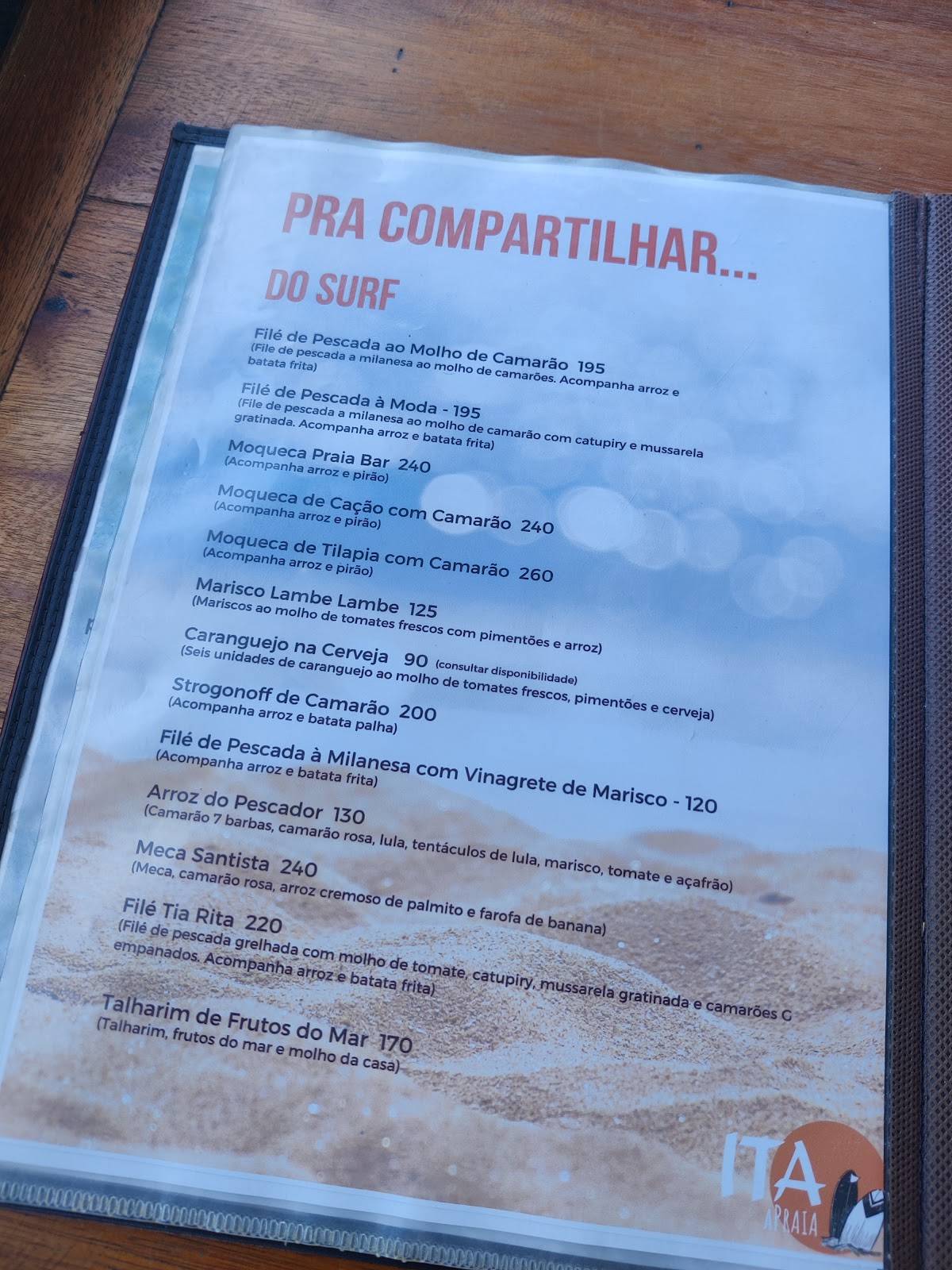 Ita Na Praia Restaurante cardápio