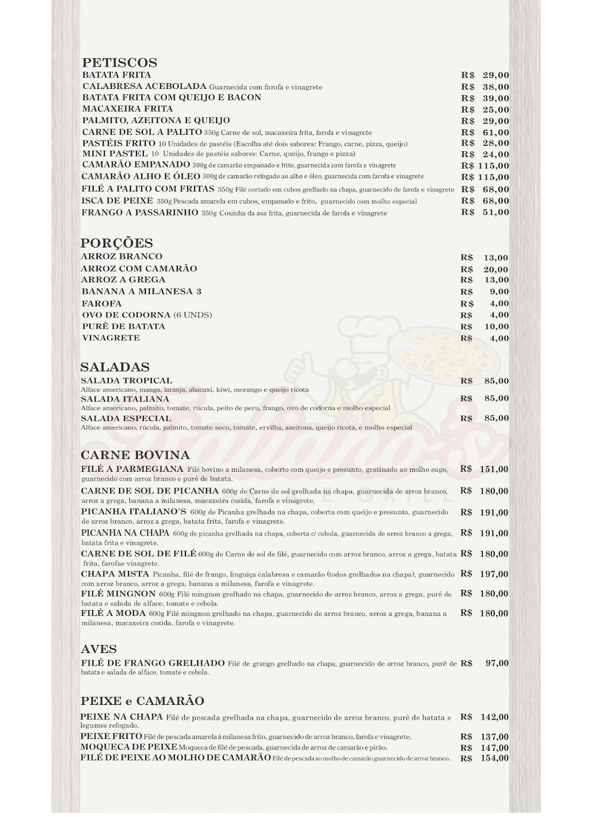 Italianos Pizzaria e Restaurante cardápio