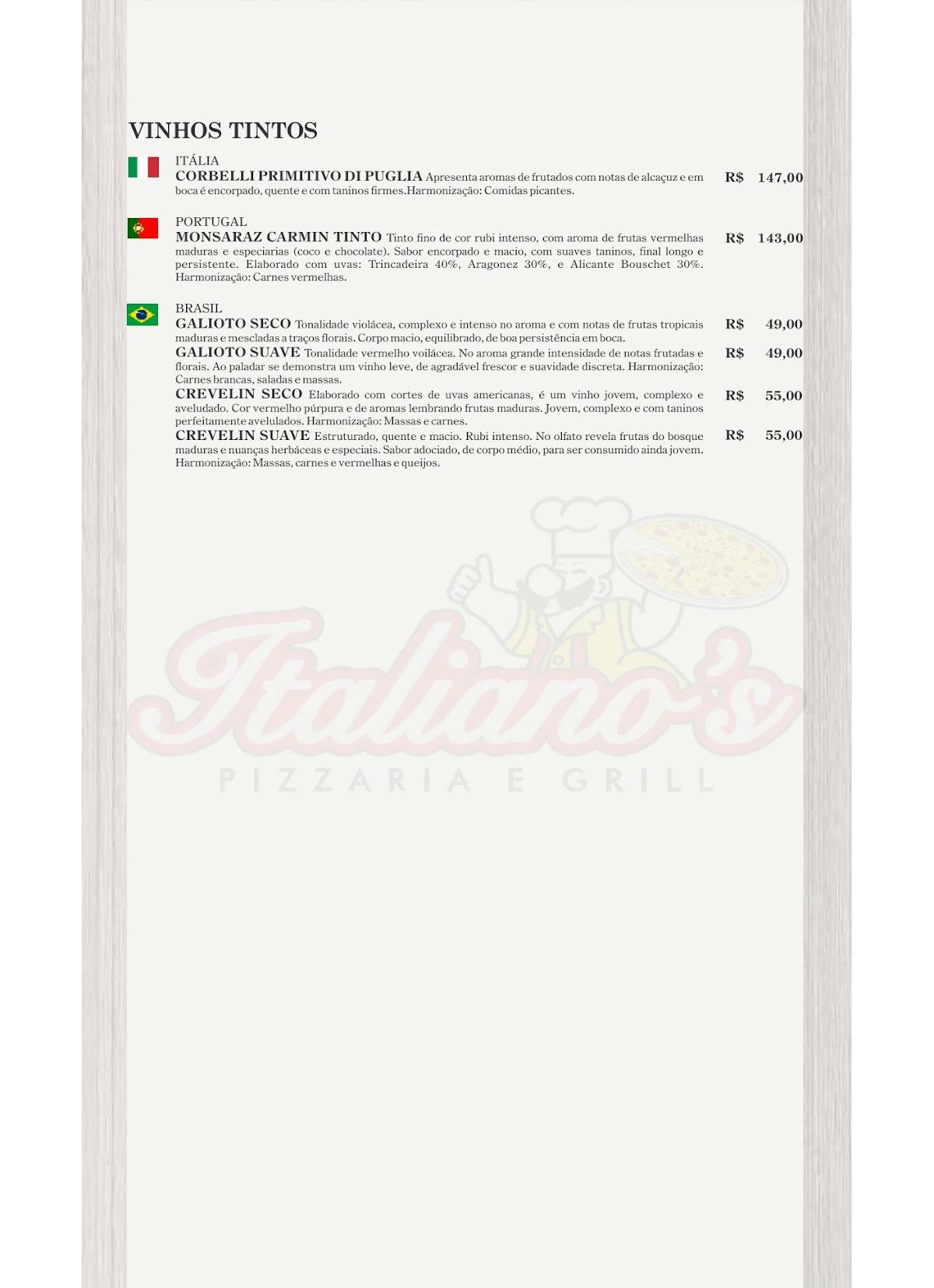 Italianos Pizzaria e Restaurante cardápio