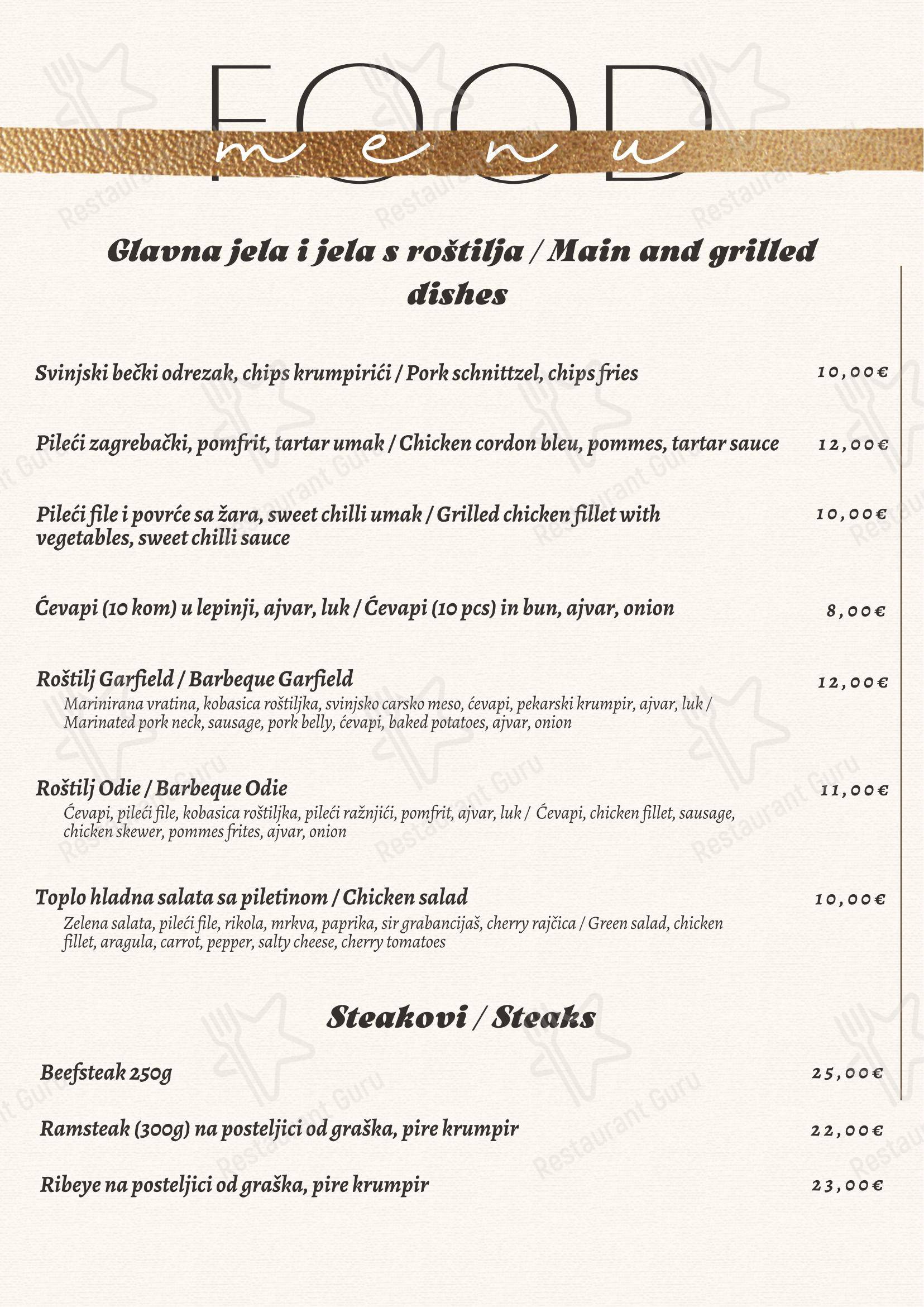 菜单 per Izletiste Petek / Restoran Garfield ristorante