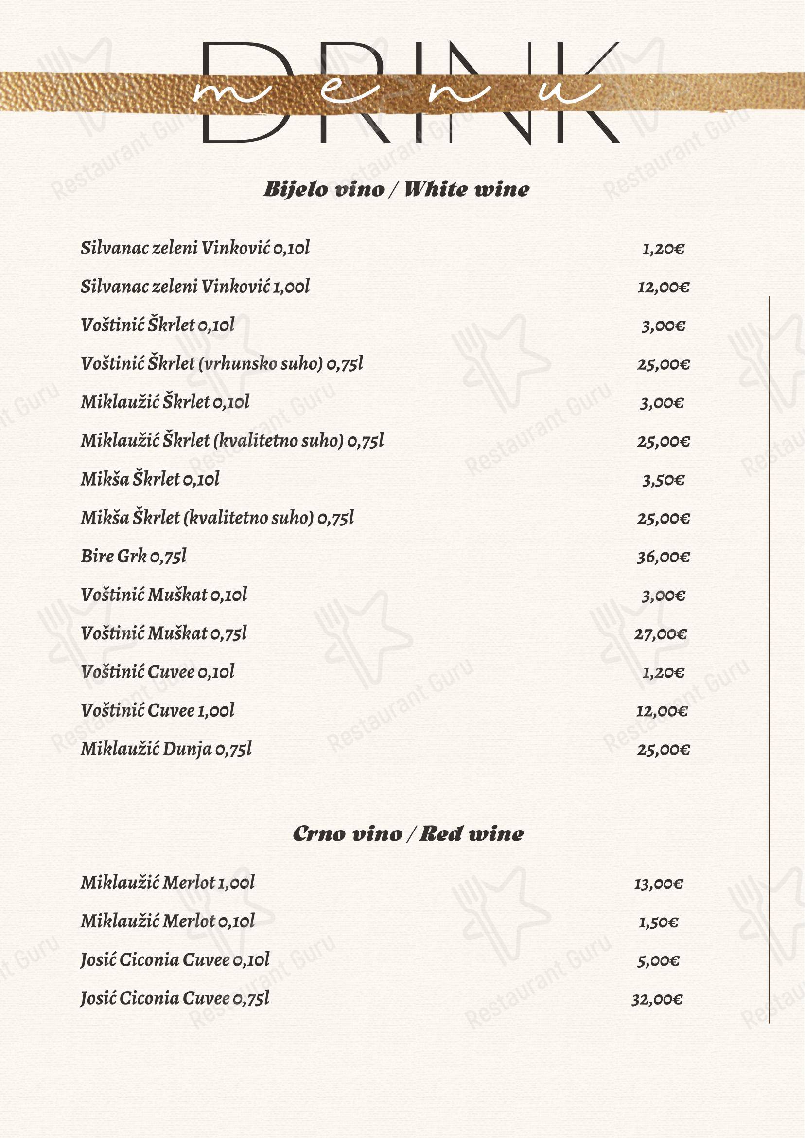 Menu di Izletiste Petek / Restoran Garfield - 菜单