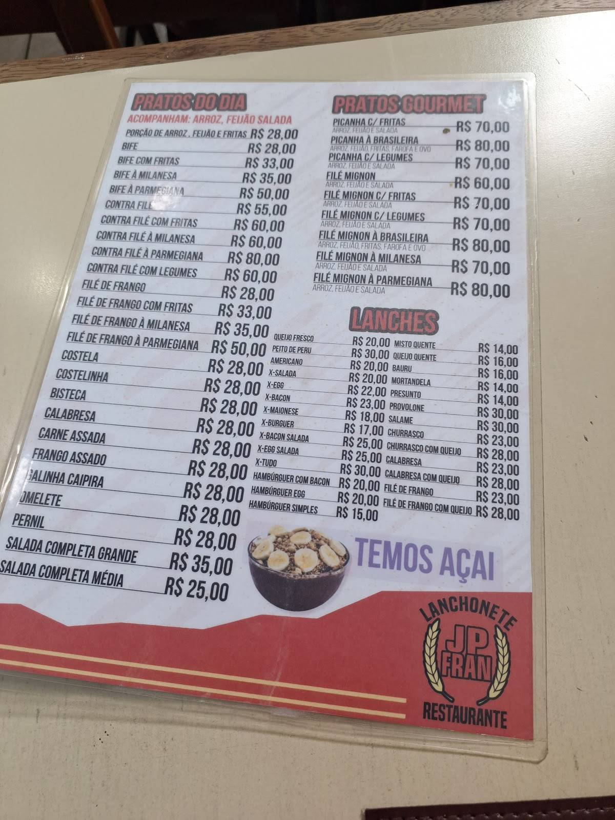 JP Fran Restaurante e Lanchonete cardápio