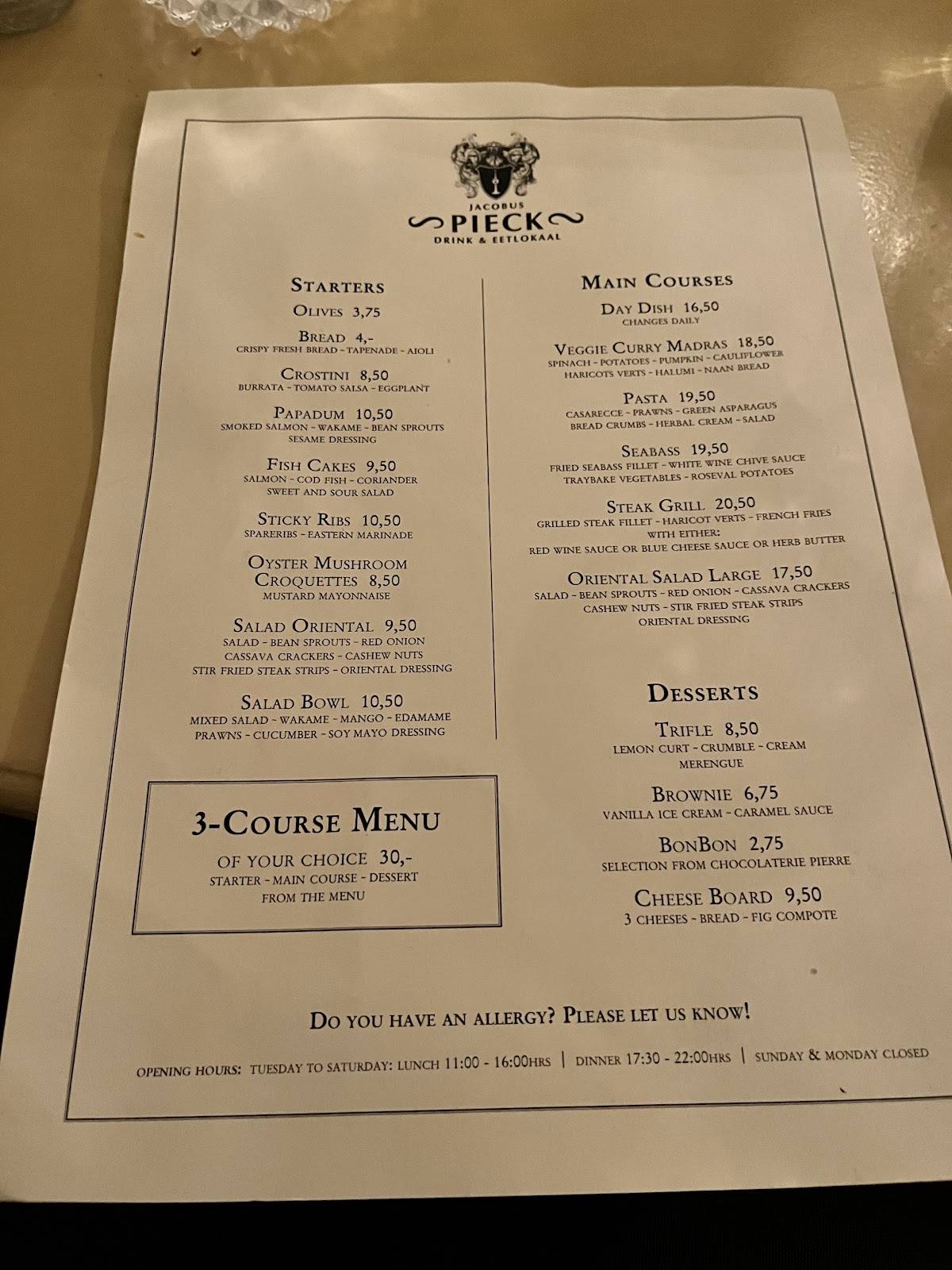 Menu de Jacobus Pieck