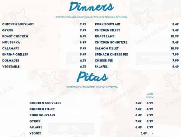 Menu de Jimmy The Greek