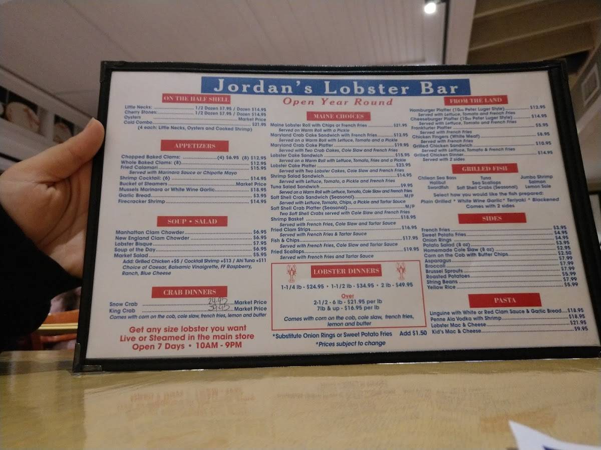 Menu at Jordan Lobster Farms restaurant, Island Park