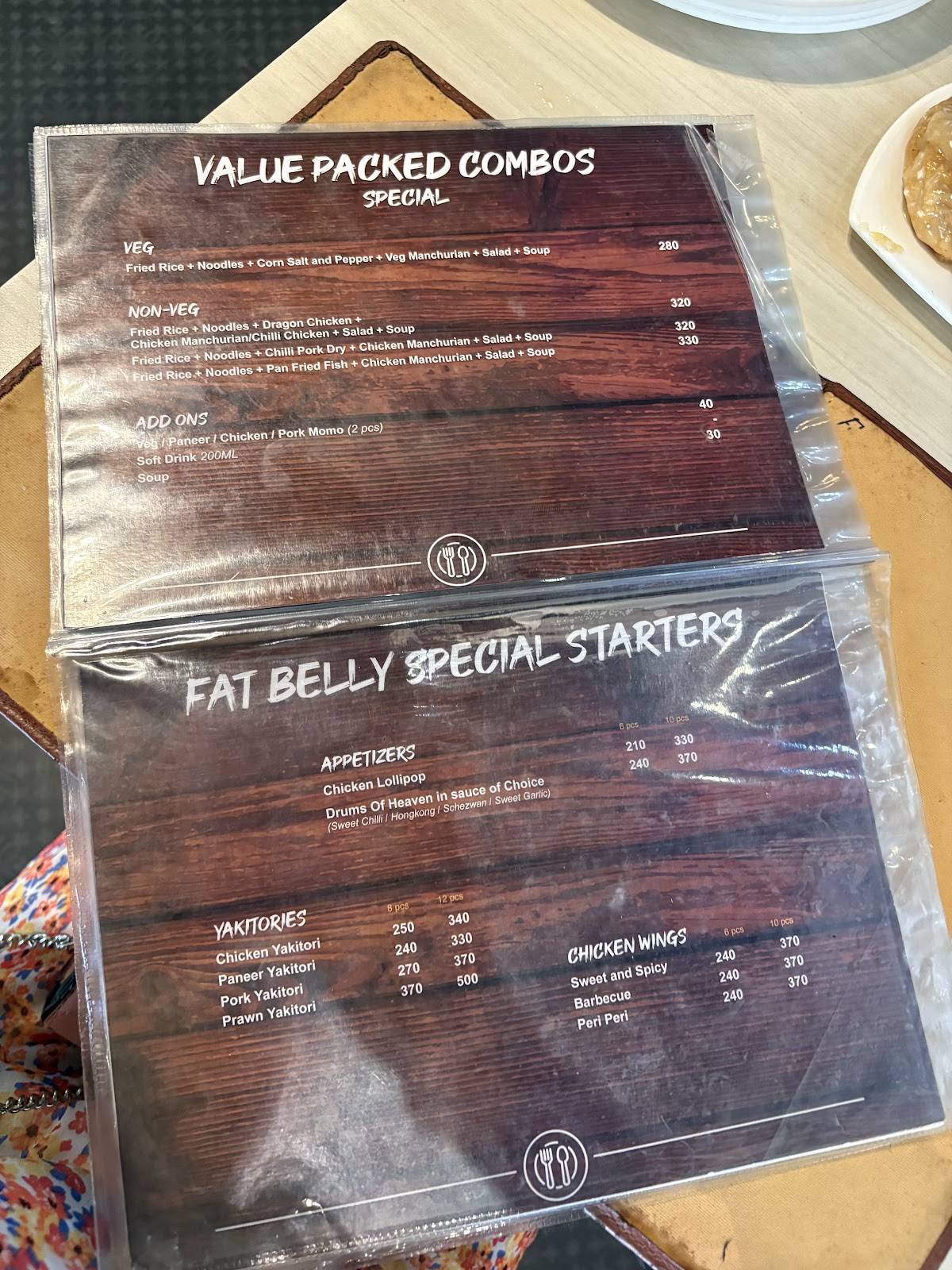 Fat Belly menu