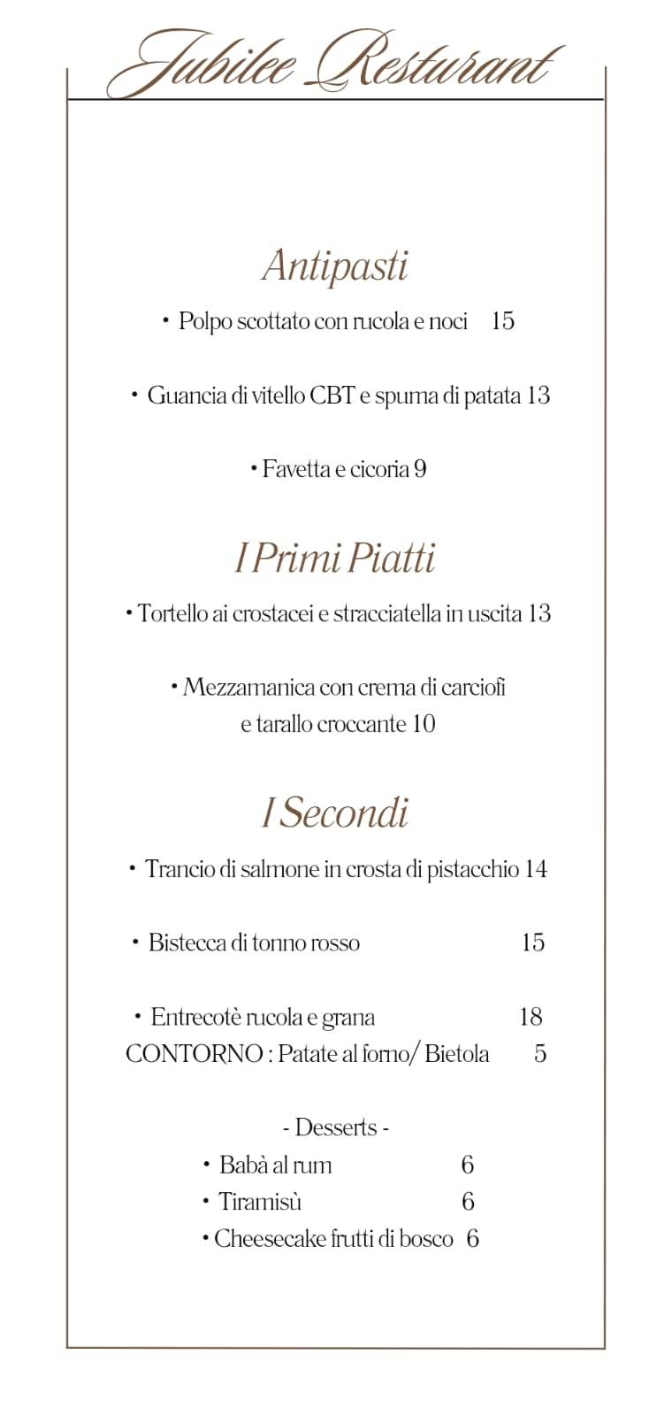 Menu di Jubilee 