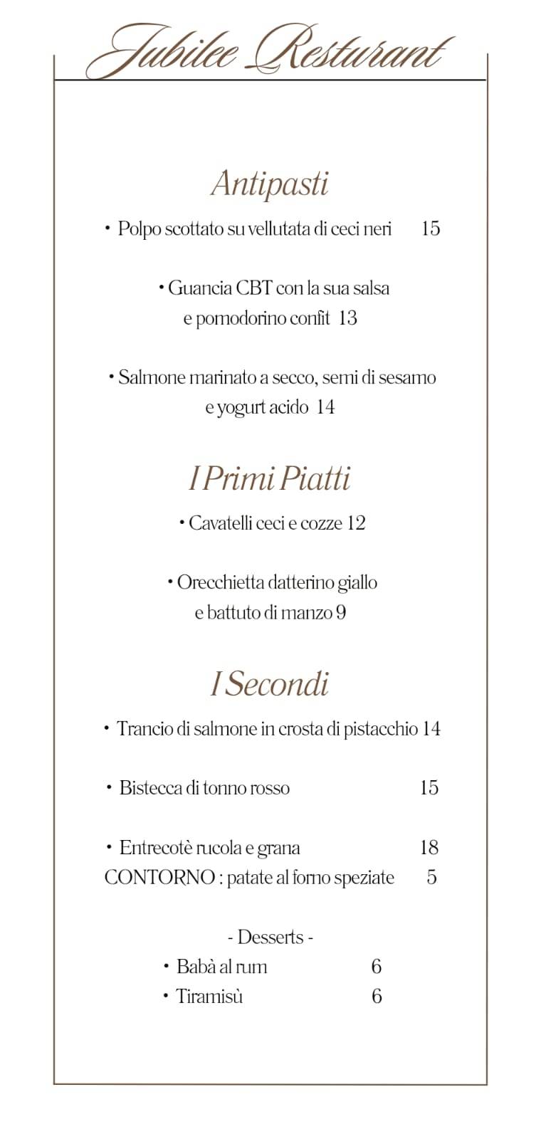 Menu di Jubilee 