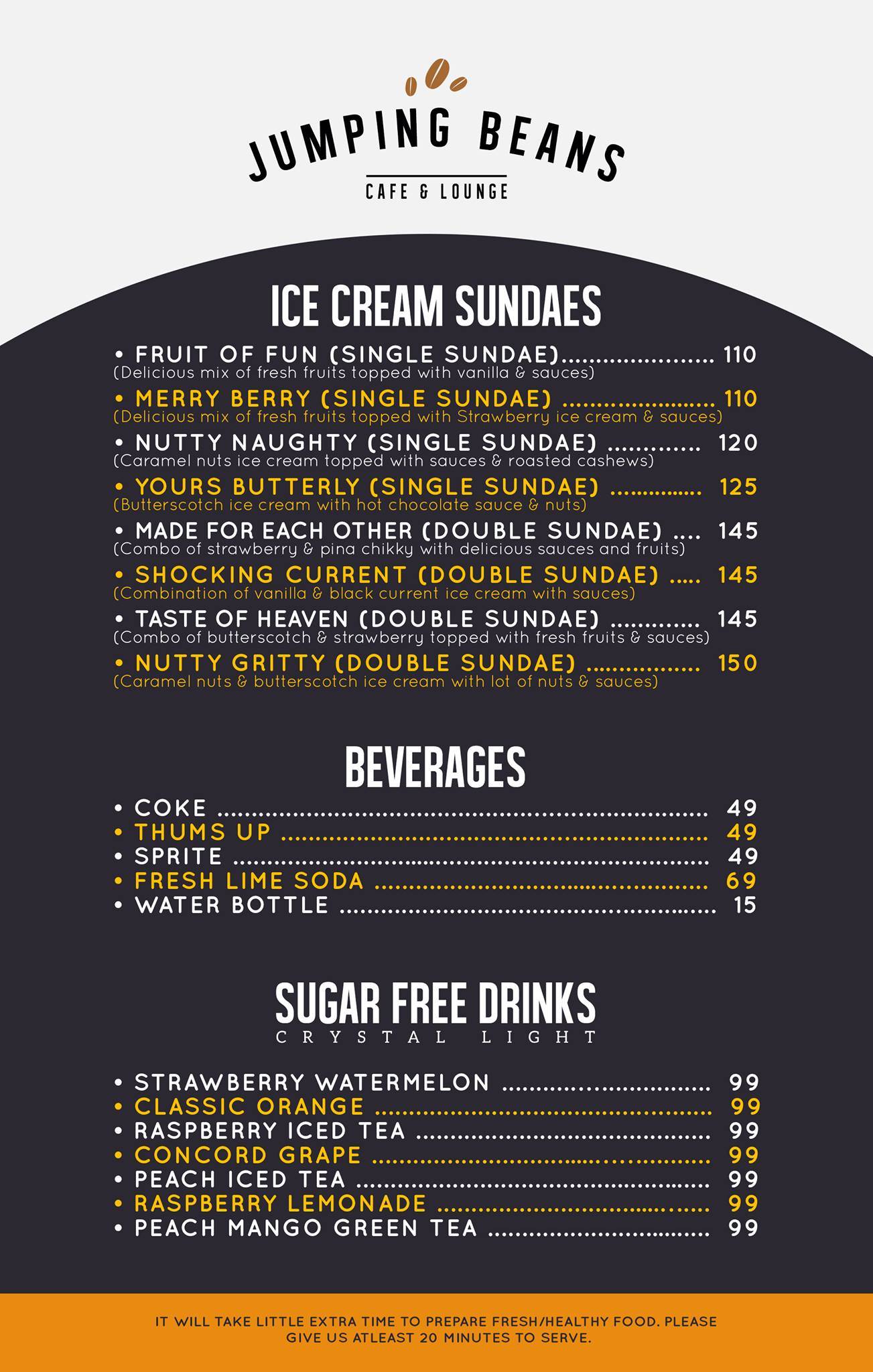 Jumping Beans menu