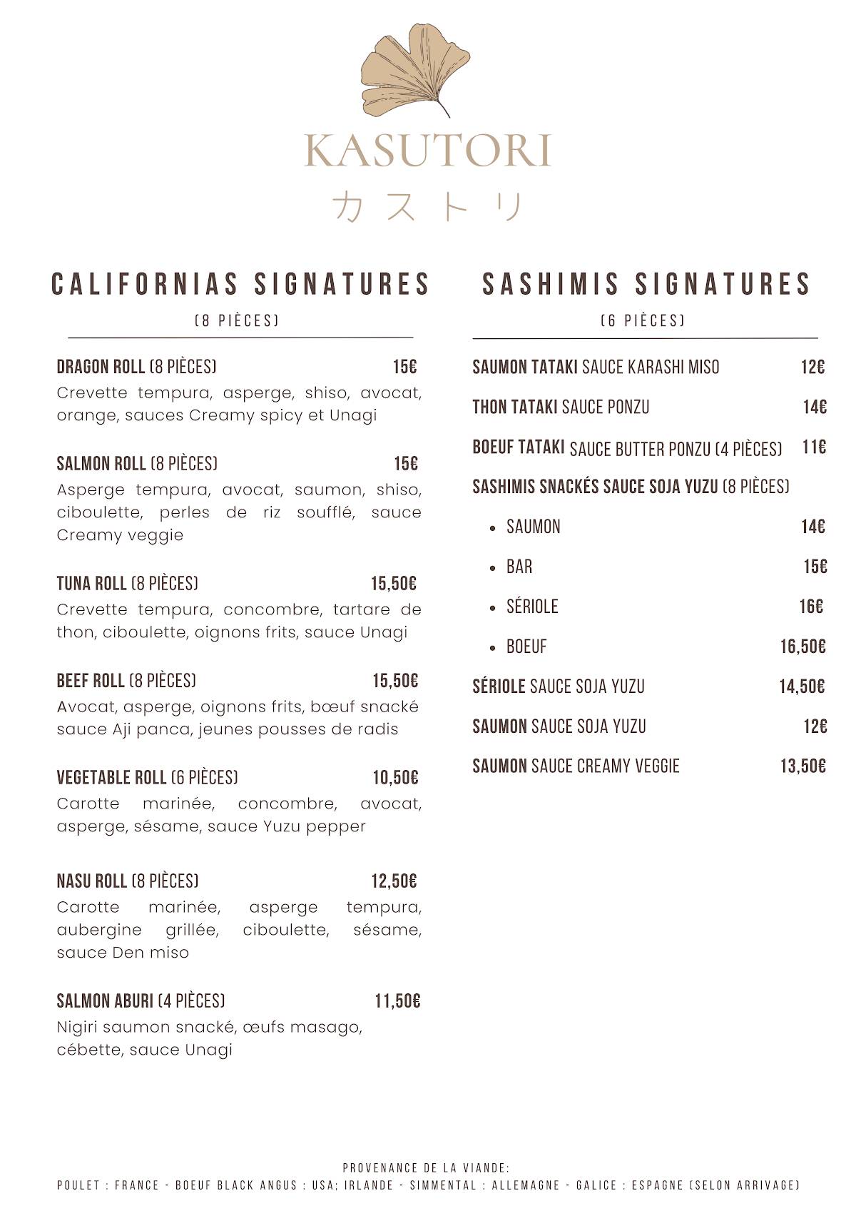 Menu de KASUTORI