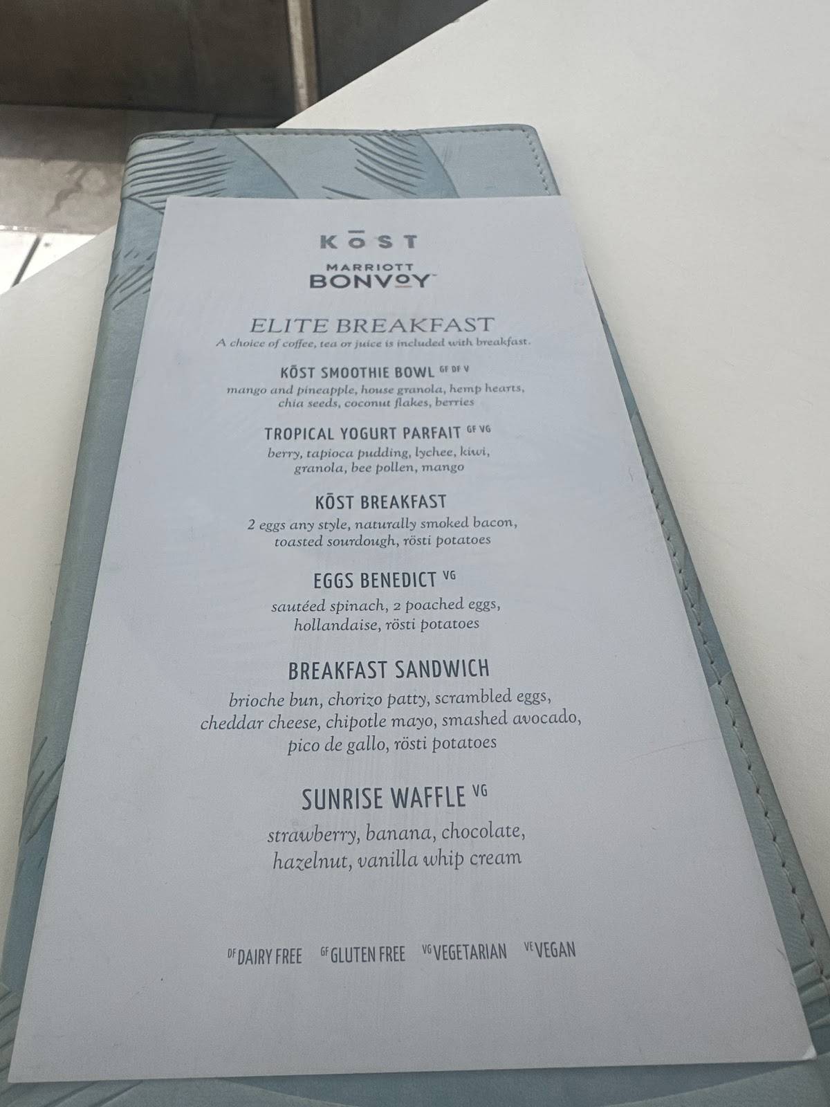 Menu de KŌST