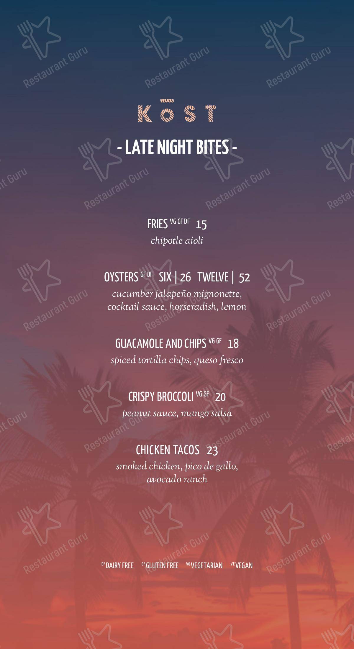 Lunch Menu pour KŌST dans Toronto