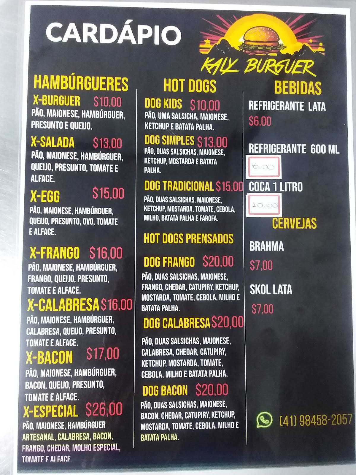 Kaly burguer cardápio