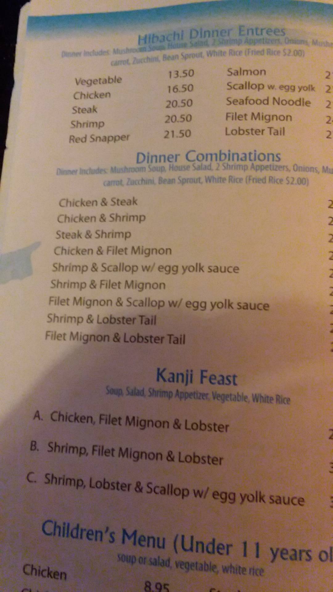 Menu At Kanji Japanese Steakhouse Heath