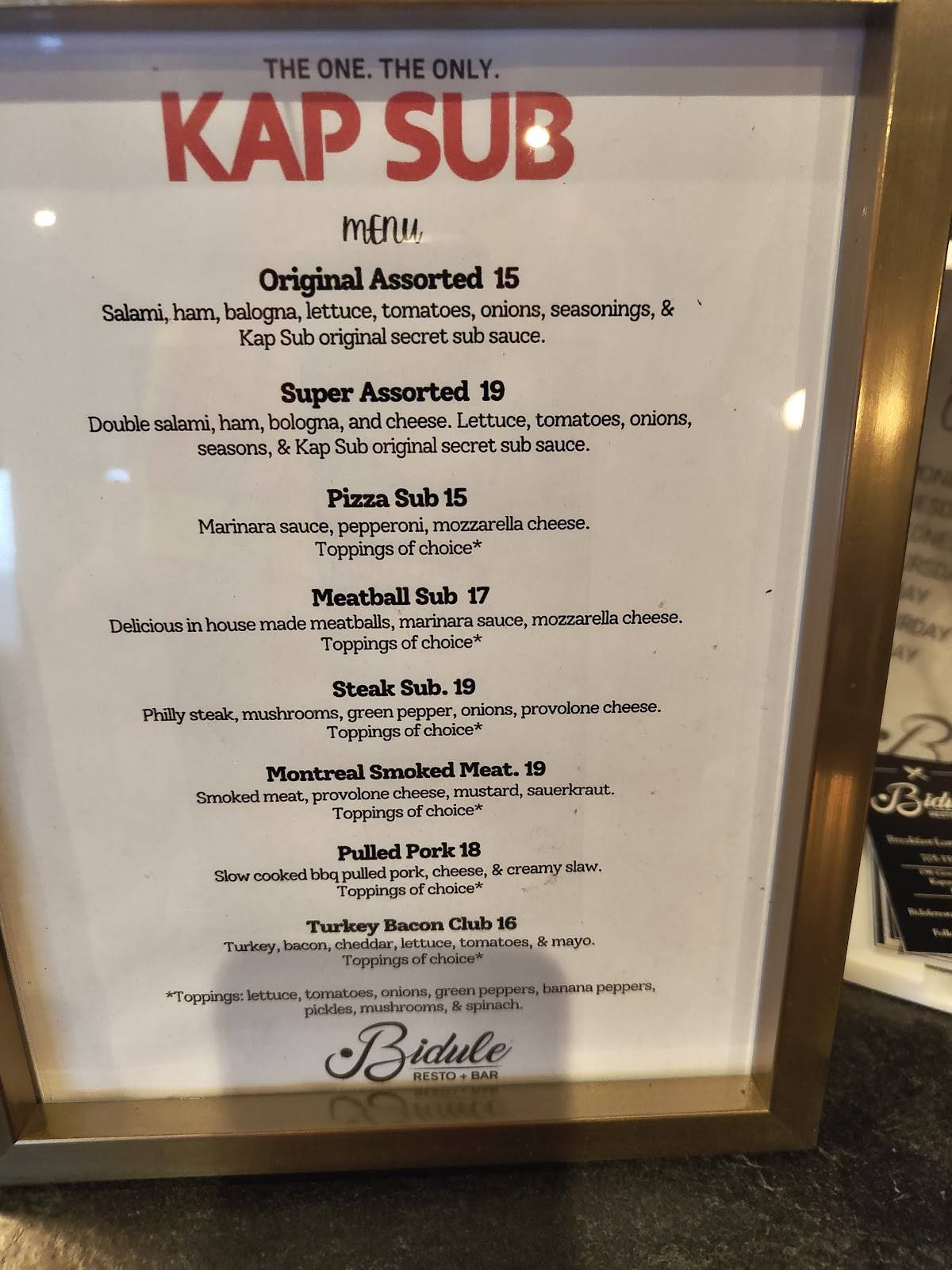Menu de Bidule Restaurant + Bar