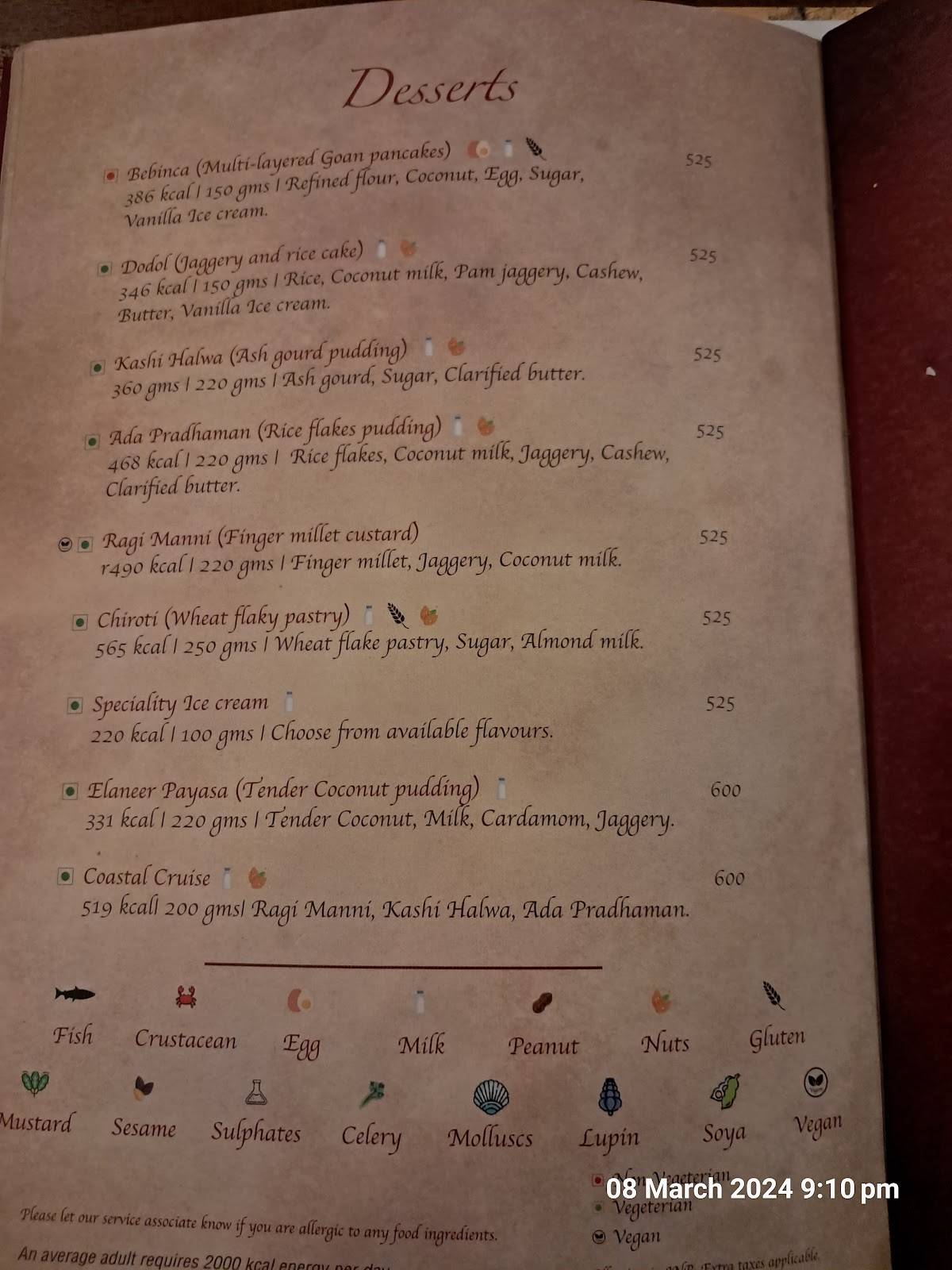 Karavalli - Vivanta Bengaluru, Residency Road menu