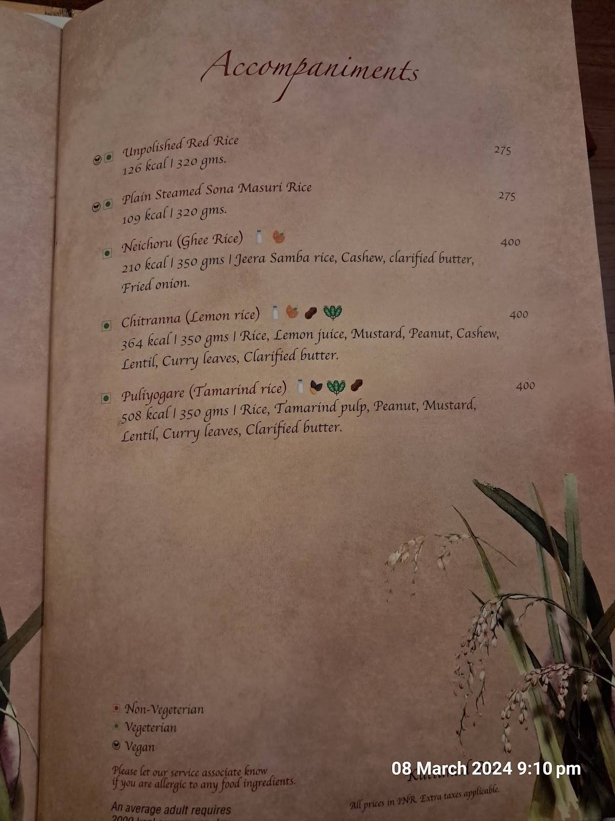 Karavalli - Vivanta Bengaluru, Residency Road menu