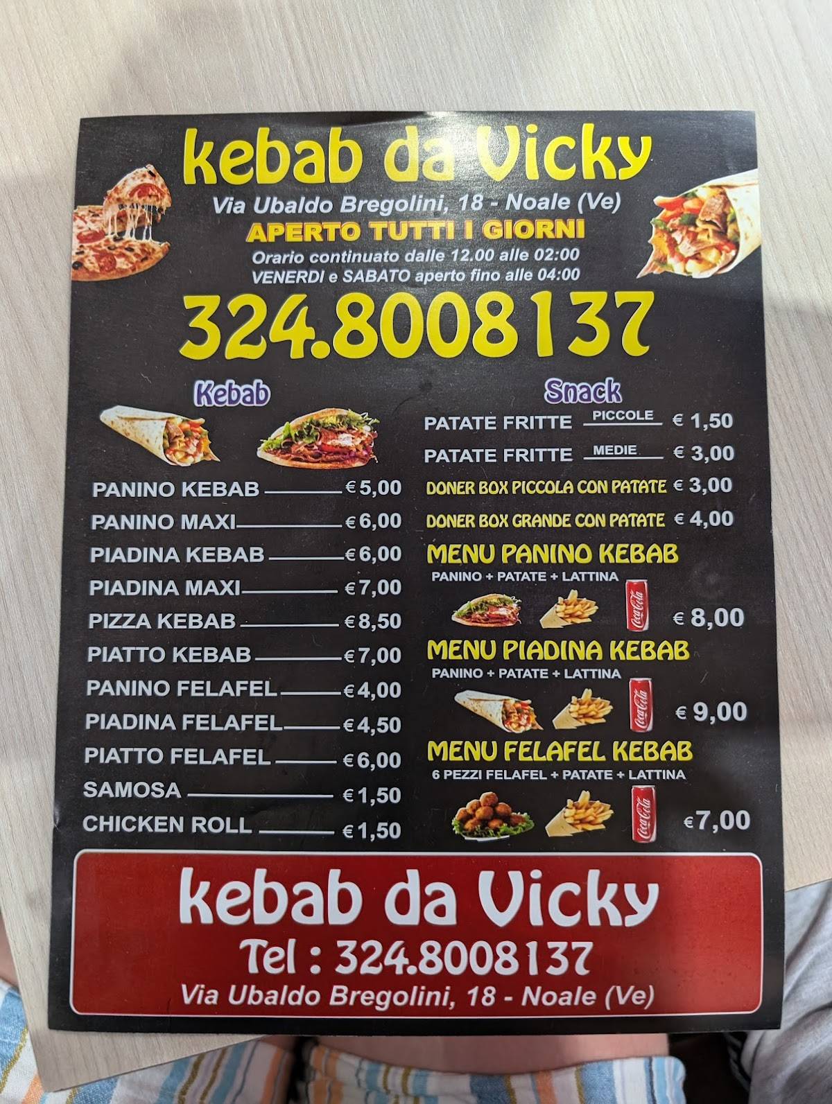 Menu di Kebab da Vicky 