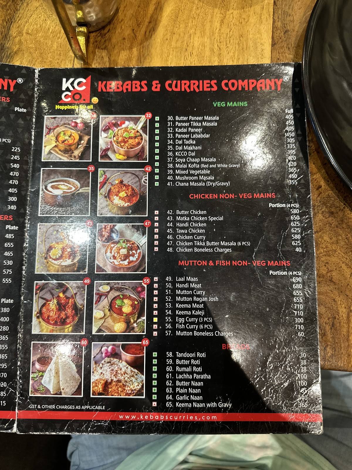 Kebabs & Curries Company - Kota menu