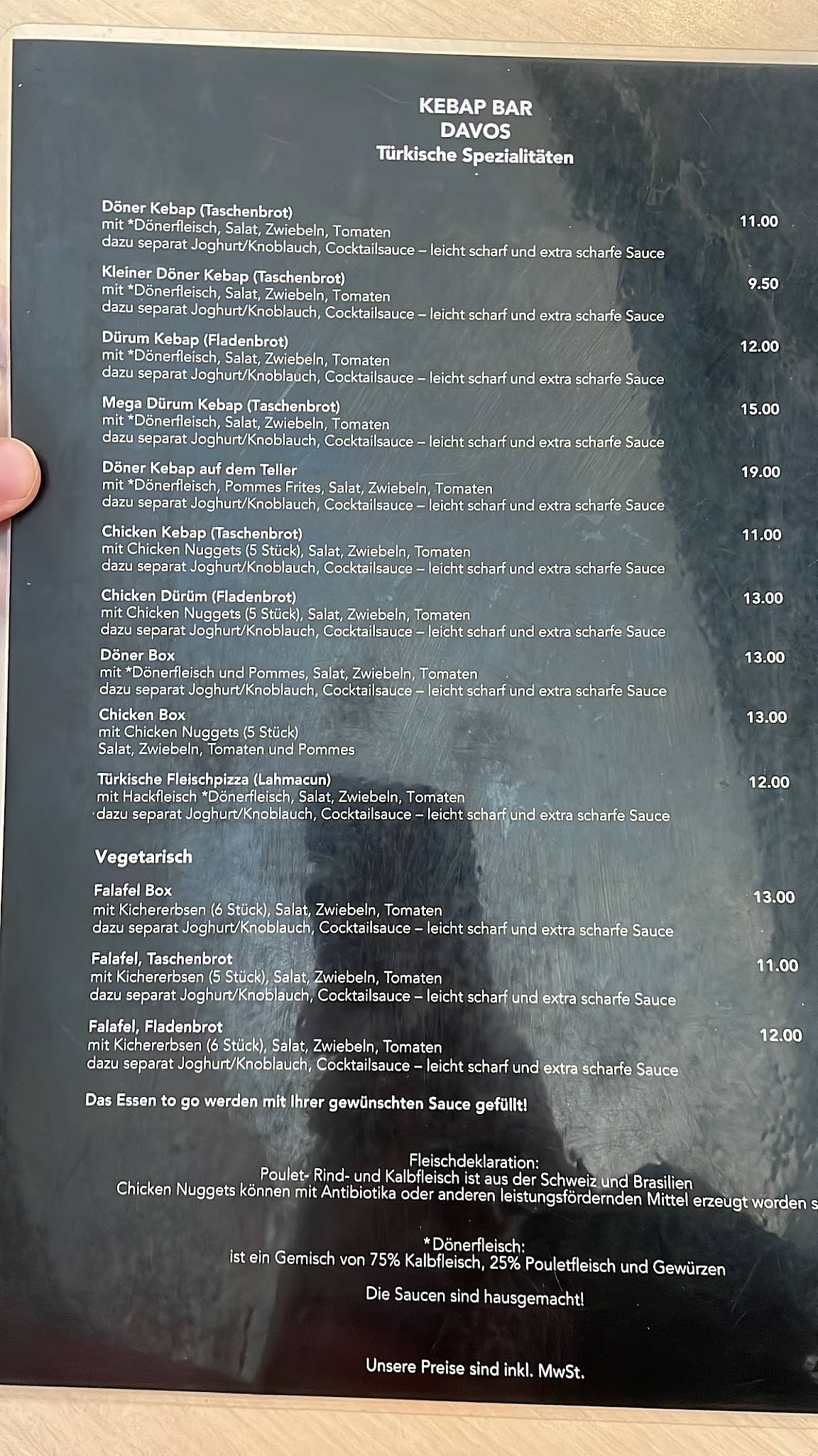 Menu di Kebap Bar Davos 
