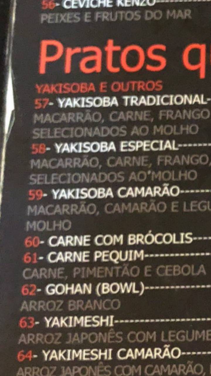 Carta de Kenzo Sushi Bar Belo Horizonte