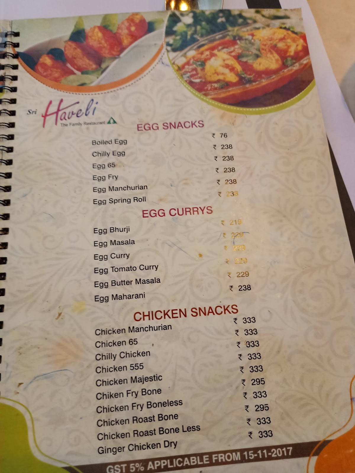 Haveli Family Restaurant menu