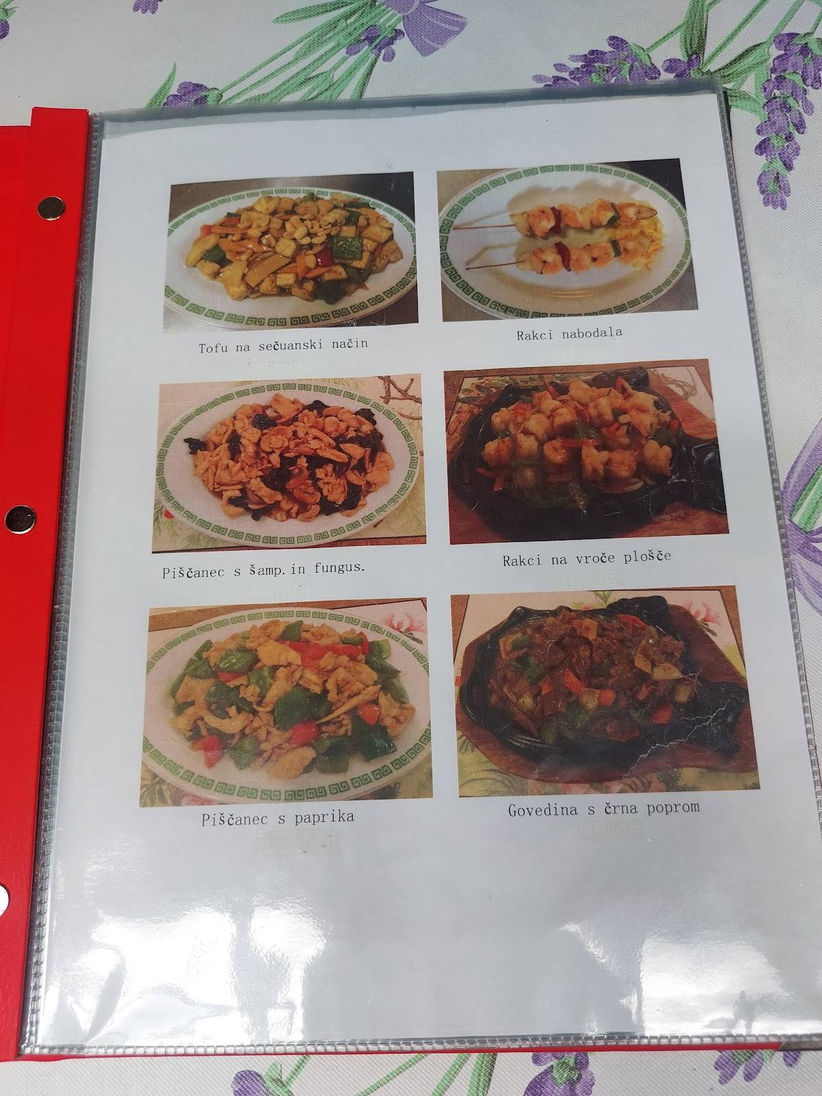 Menu di Kitajska Restavracija Zmajeva Vrata, ZHIFU 