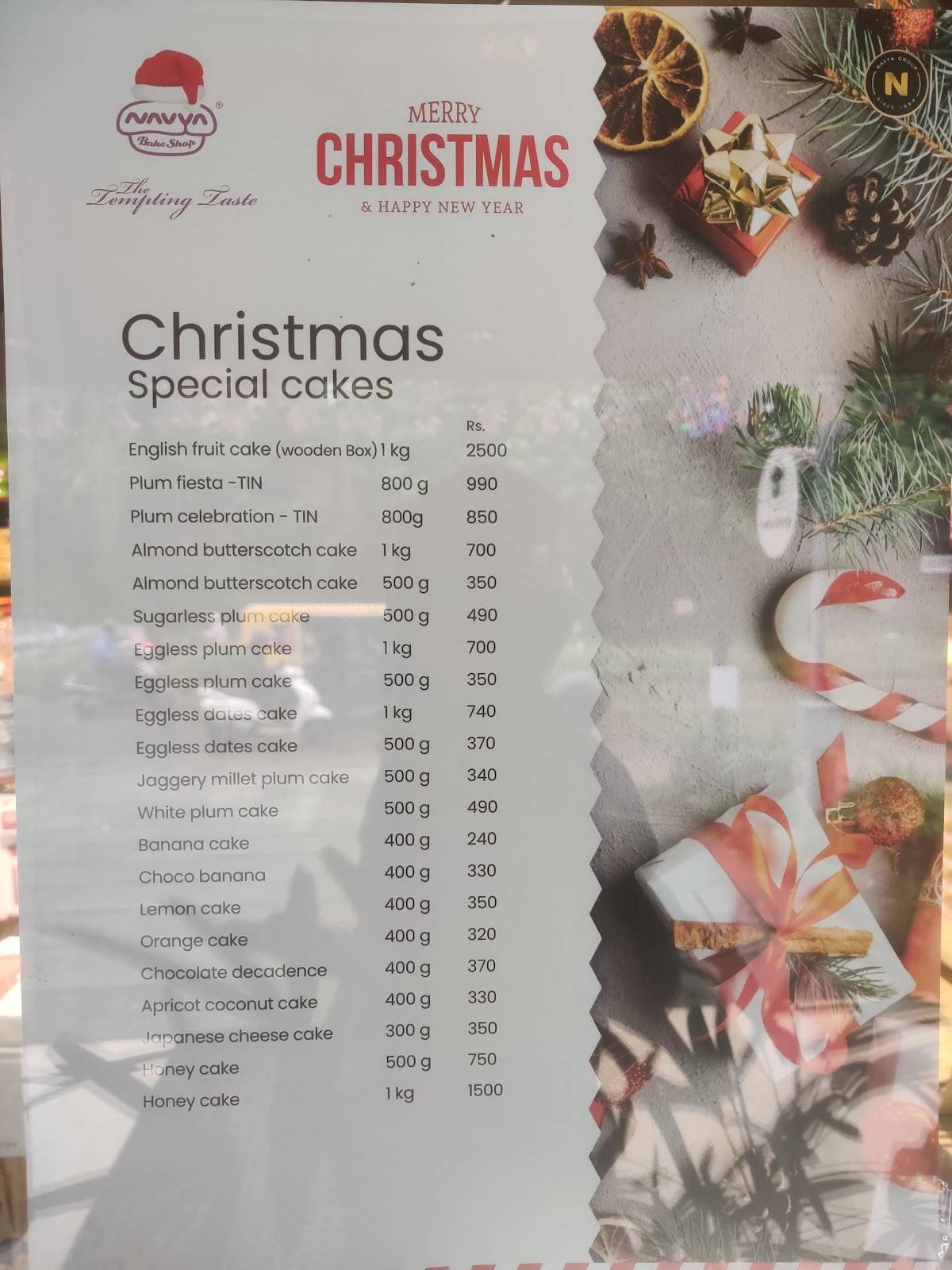 Navya Bakeshop, Kalamassery menu