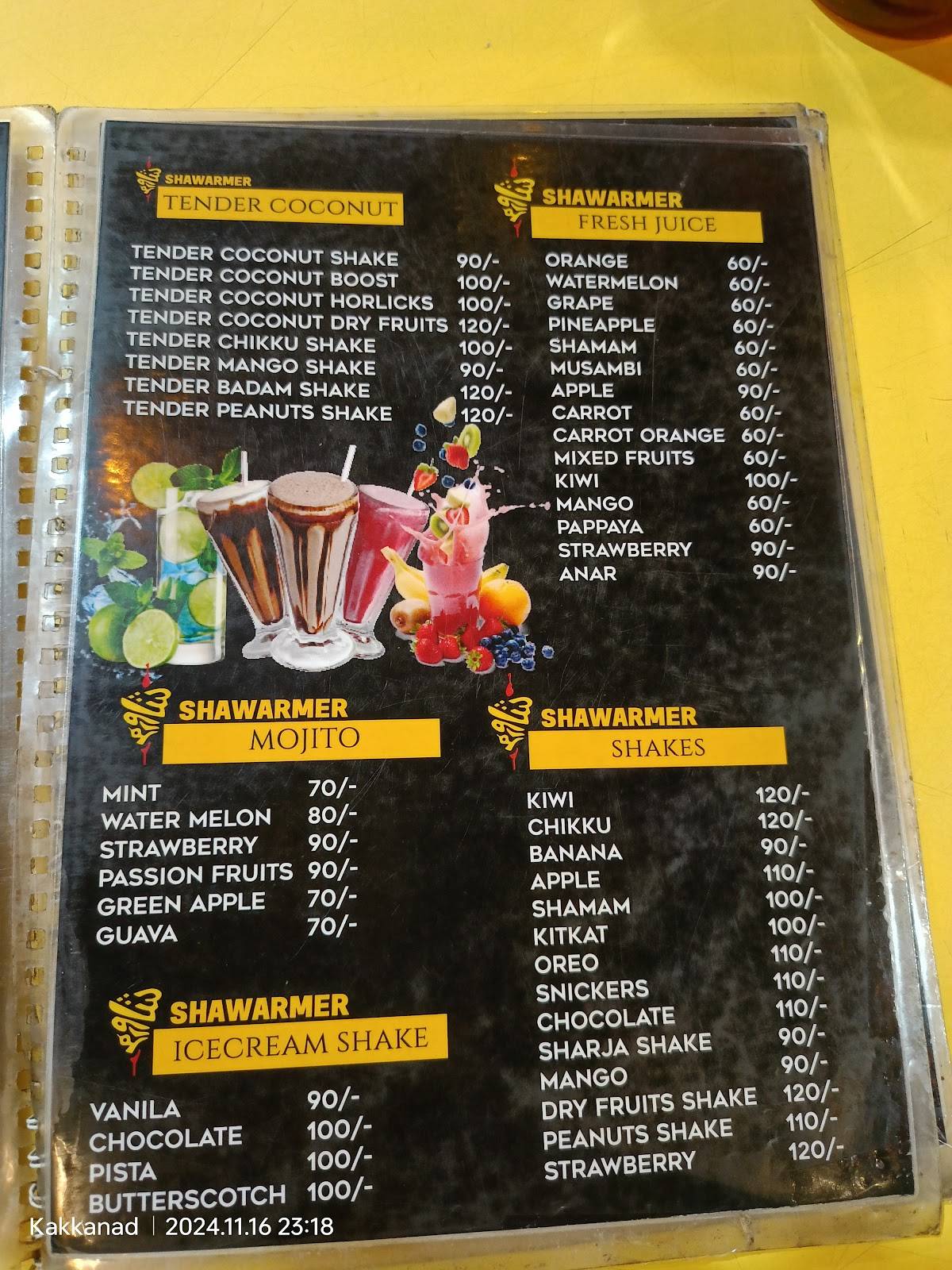 Shawarmer menu