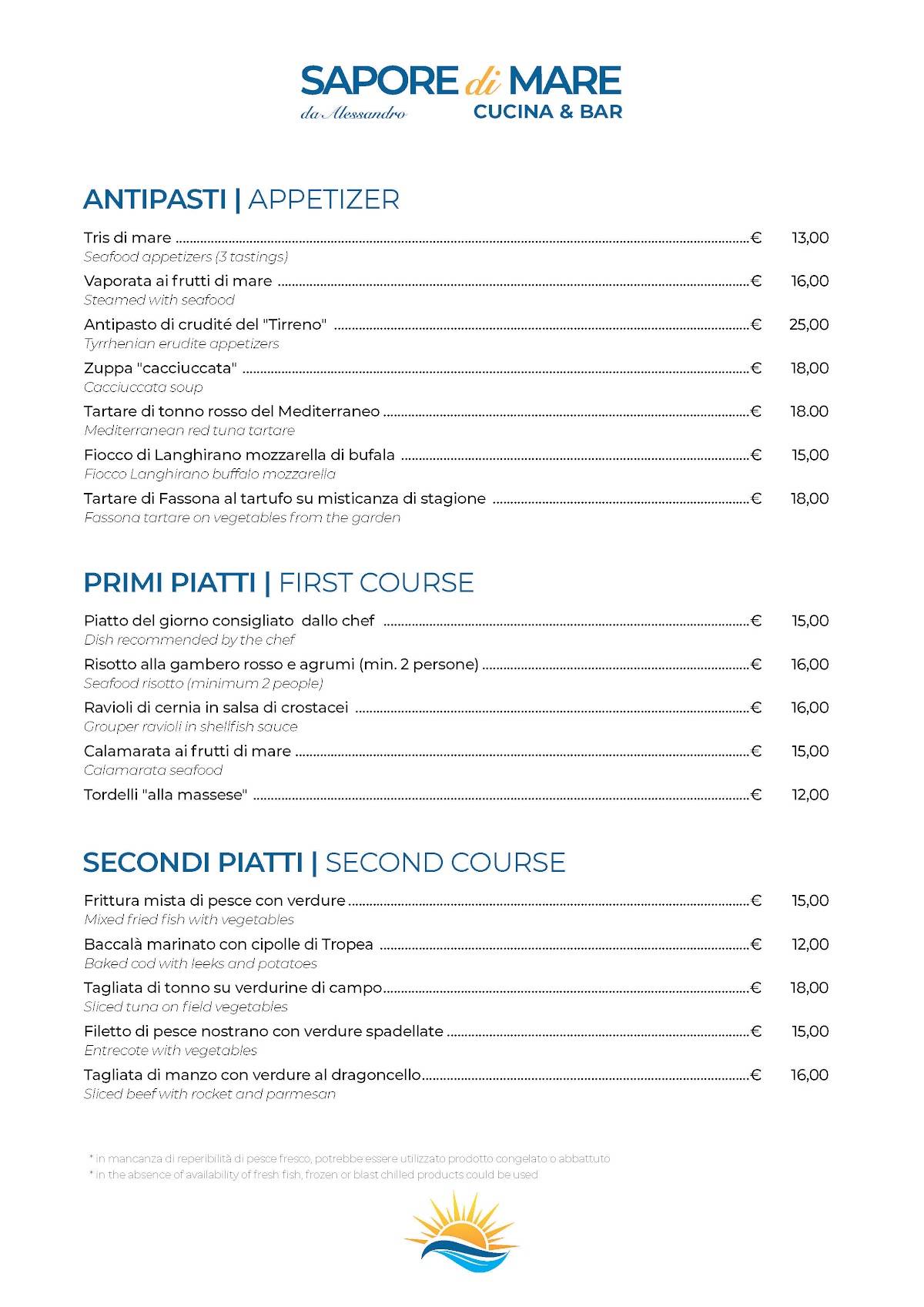 Menu di Sapore di Mare da Alessandro 